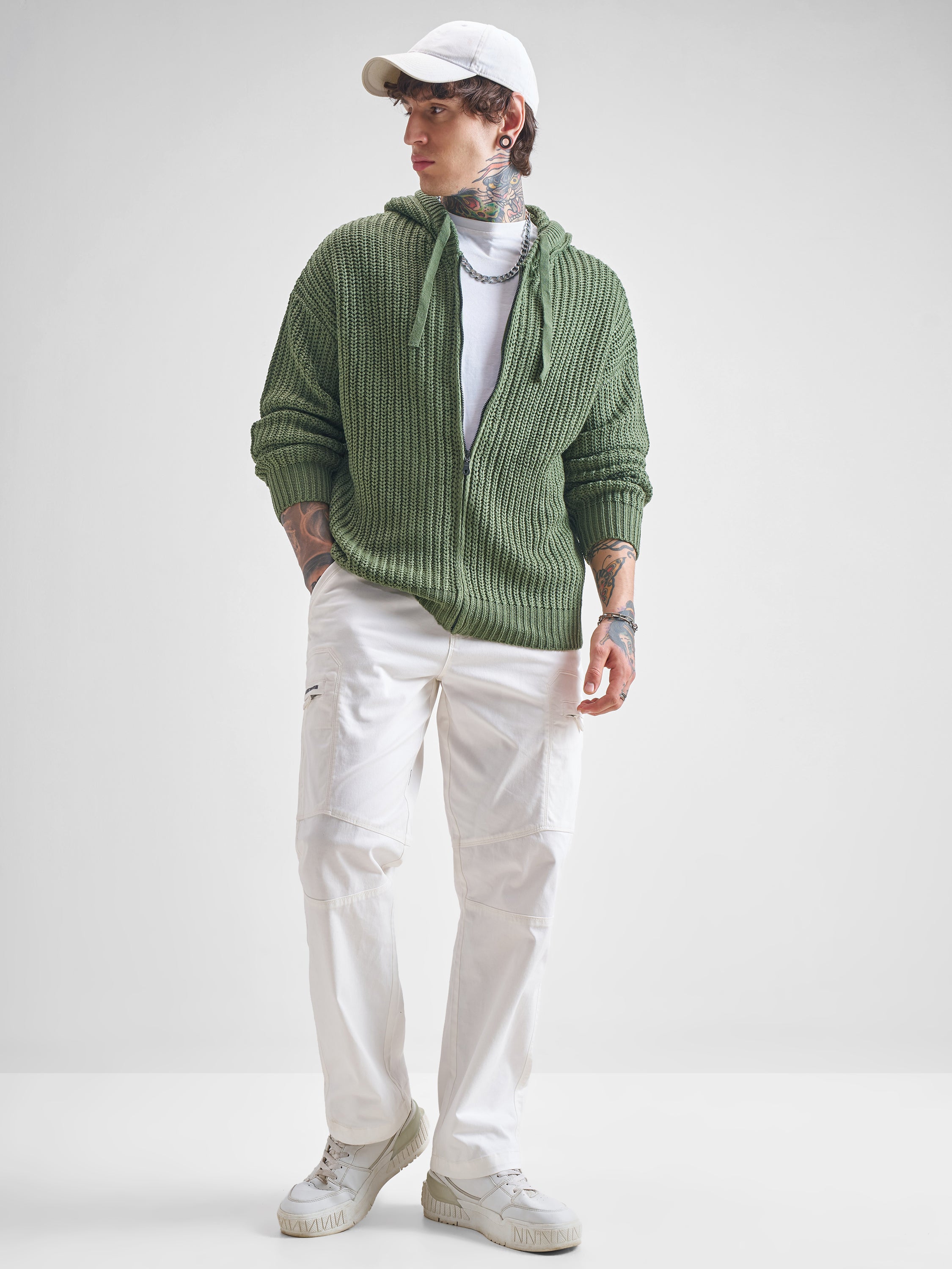 Highlander Men Green Hood Front-Open Sweater - Green - Image 2