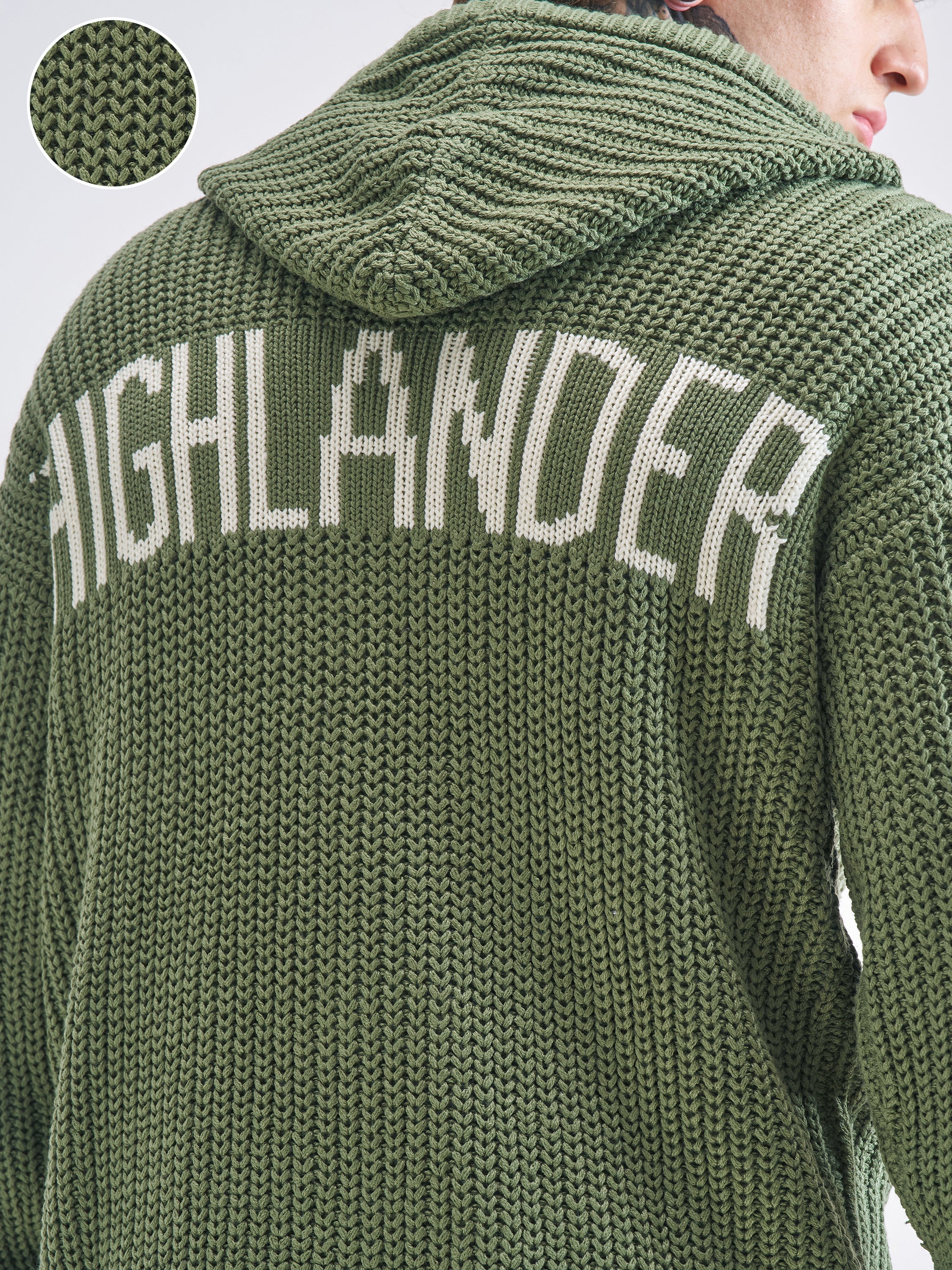 Highlander Men Green Hood Front-Open Sweater - Green - Image 5