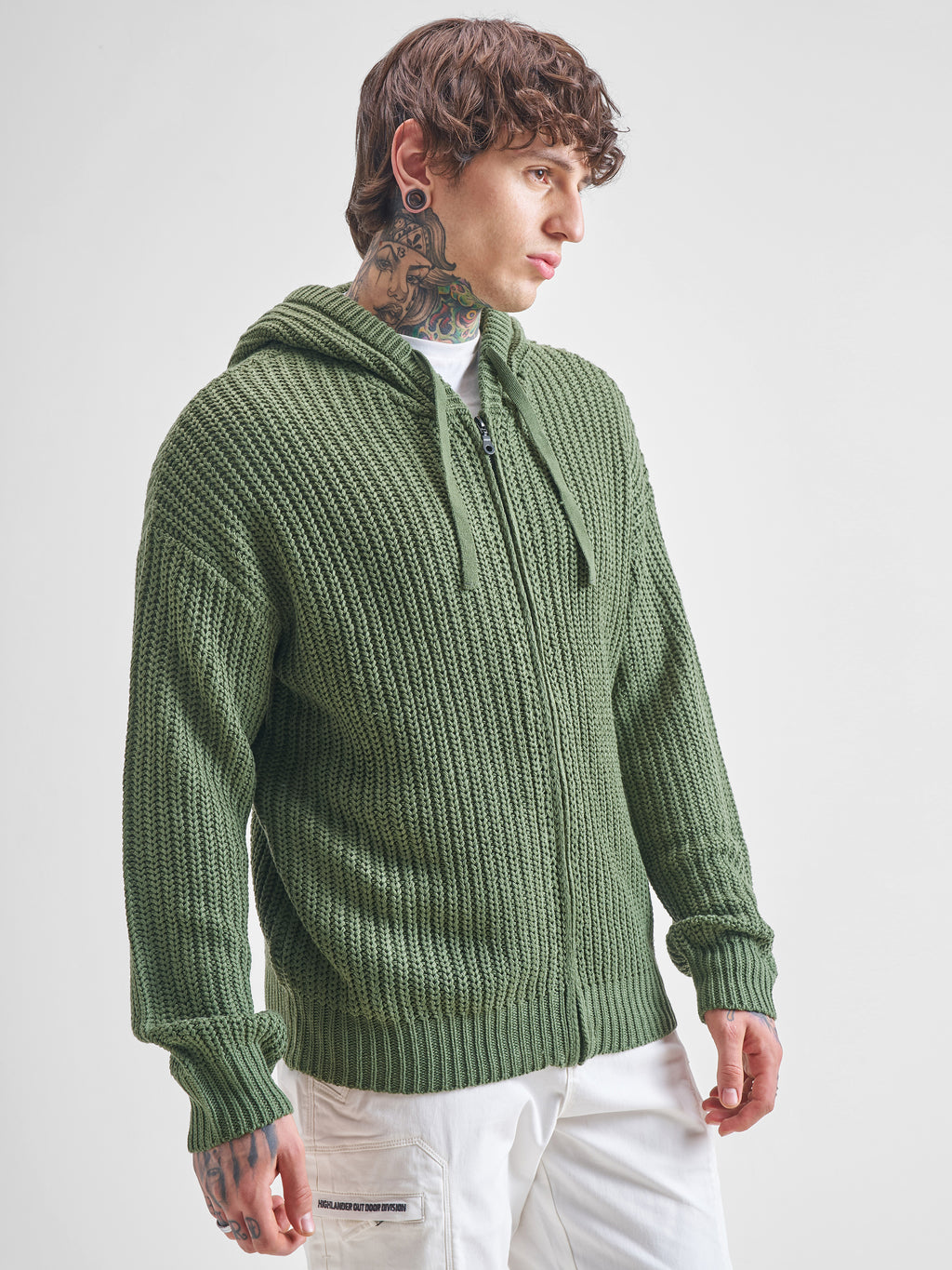 Highlander Men Green Hood Front-Open Sweater - Green - Image 6
