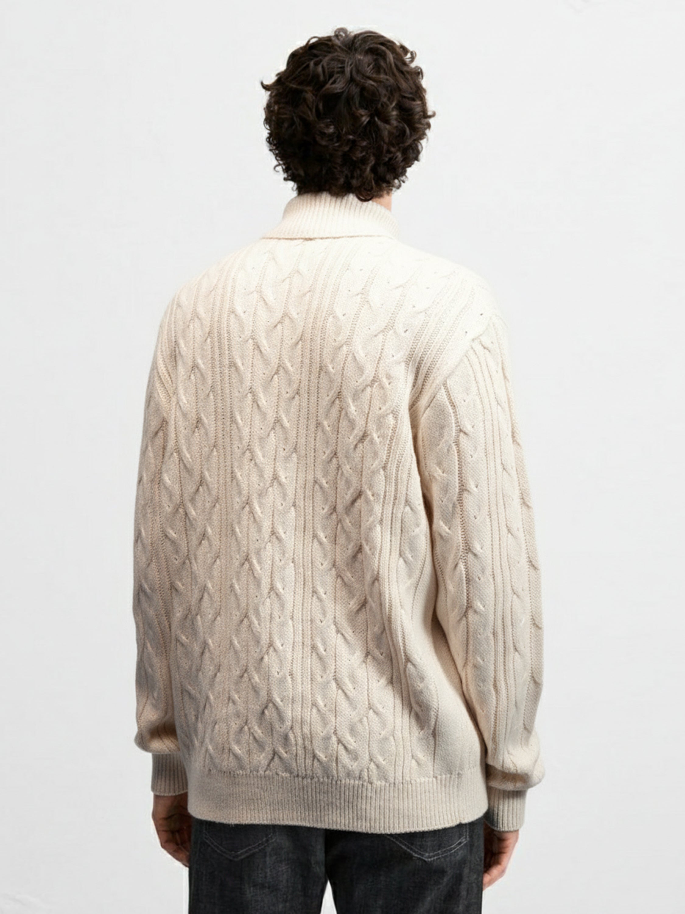 Highlander Men Off White Turtle Neck Pullover Sweater - Off White - Image 2