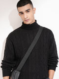Highlander Men Black Turtle Neck Pullover Sweater - Black - Image 1