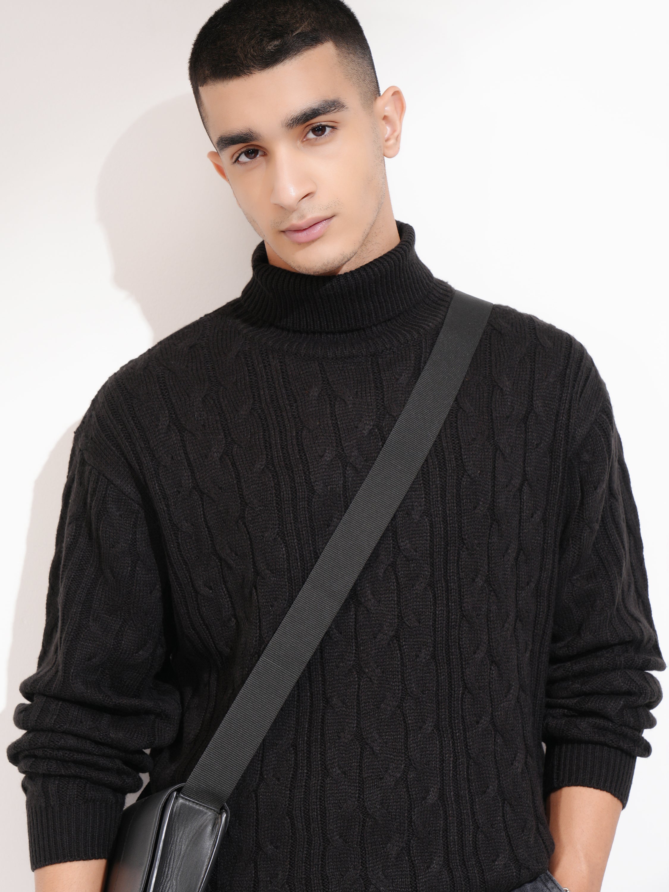 Highlander Men Black Turtle Neck Pullover Sweater - Black - Image 1