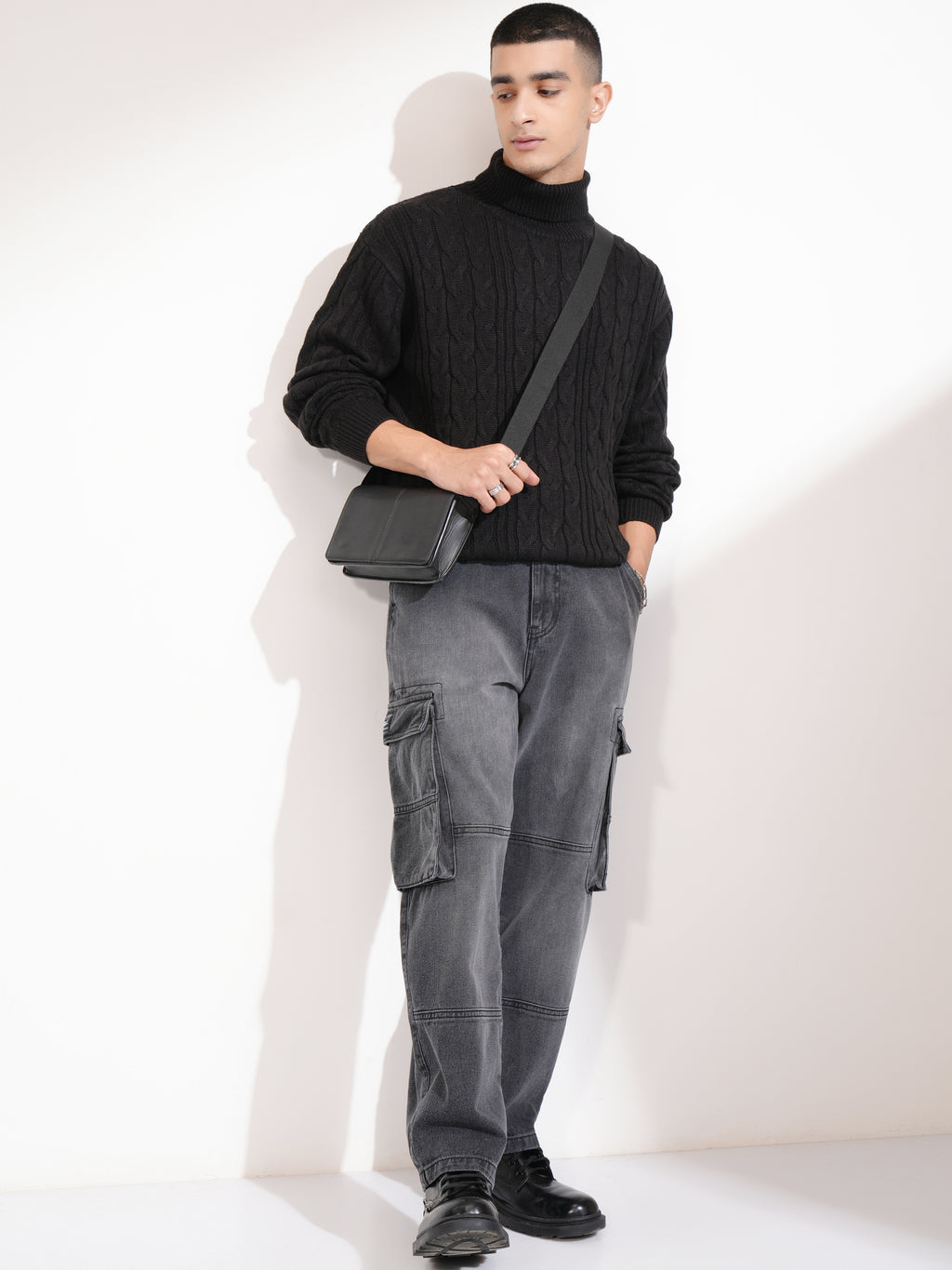 Highlander Men Black Turtle Neck Pullover Sweater - Black - Image 2