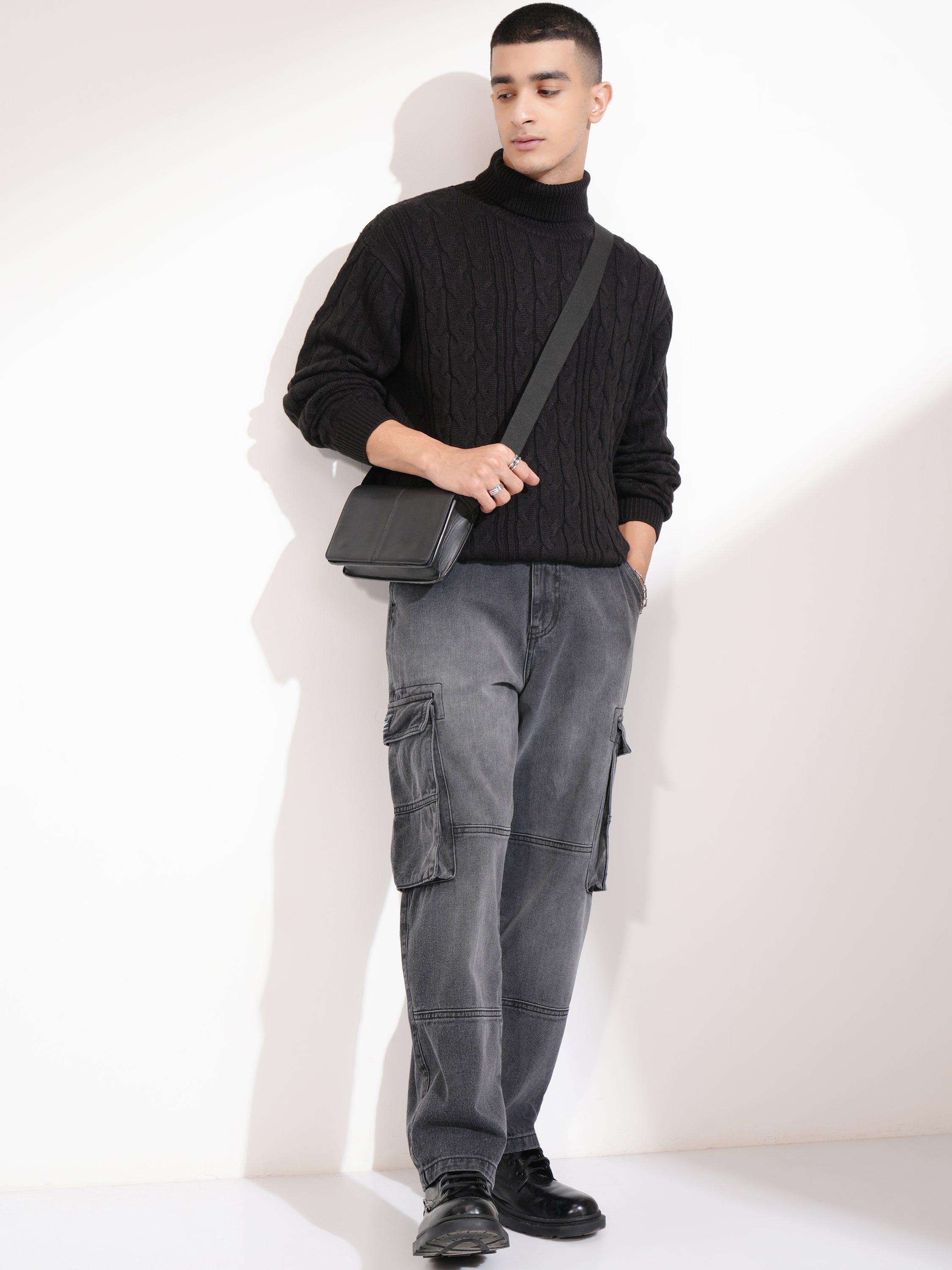 Highlander Men Black Turtle Neck Pullover Sweater - Black - Image 2