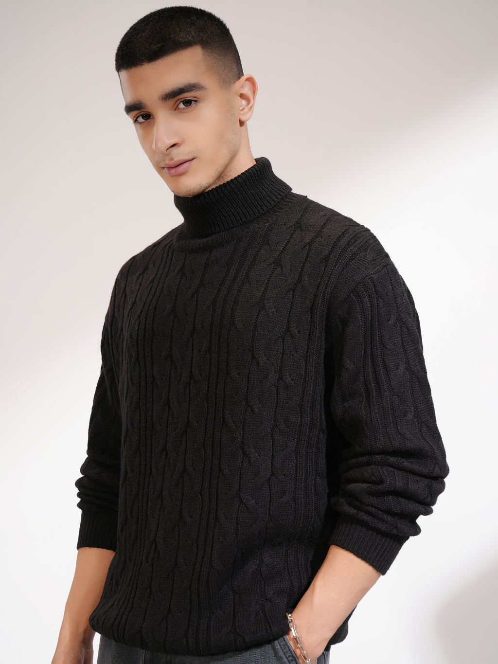 Highlander Men Black Turtle Neck Pullover Sweater - Black - Image 4