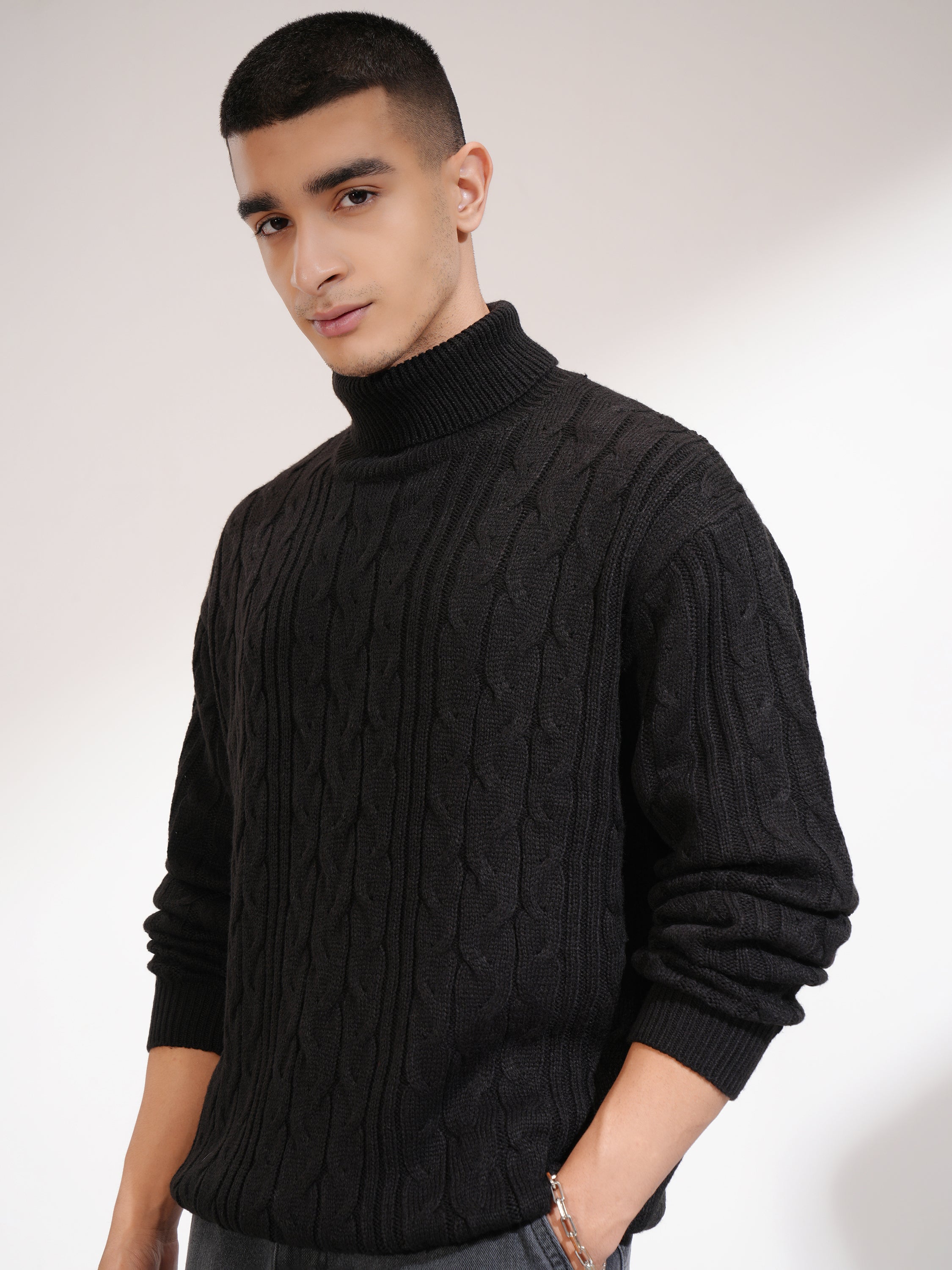 Highlander Men Black Turtle Neck Pullover Sweater - Black - Image 4
