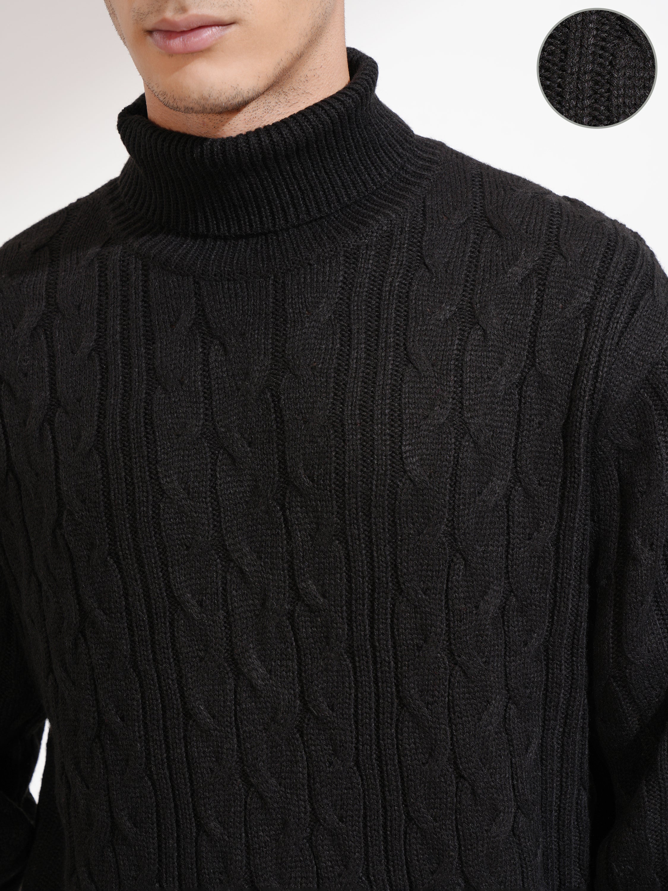 Highlander Men Black Turtle Neck Pullover Sweater - Black - Image 5