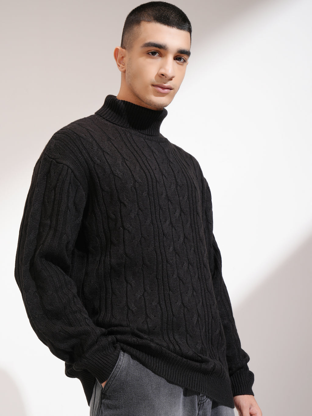 Highlander Men Black Turtle Neck Pullover Sweater - Black - Image 6