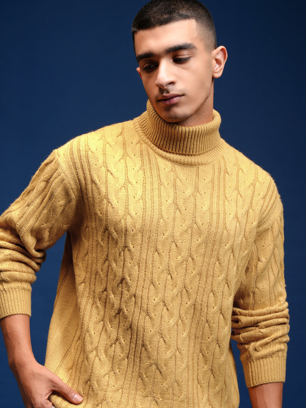 Highlander Men Yellow Turtle Neck Pullover Sweater - Yellow - Image 1