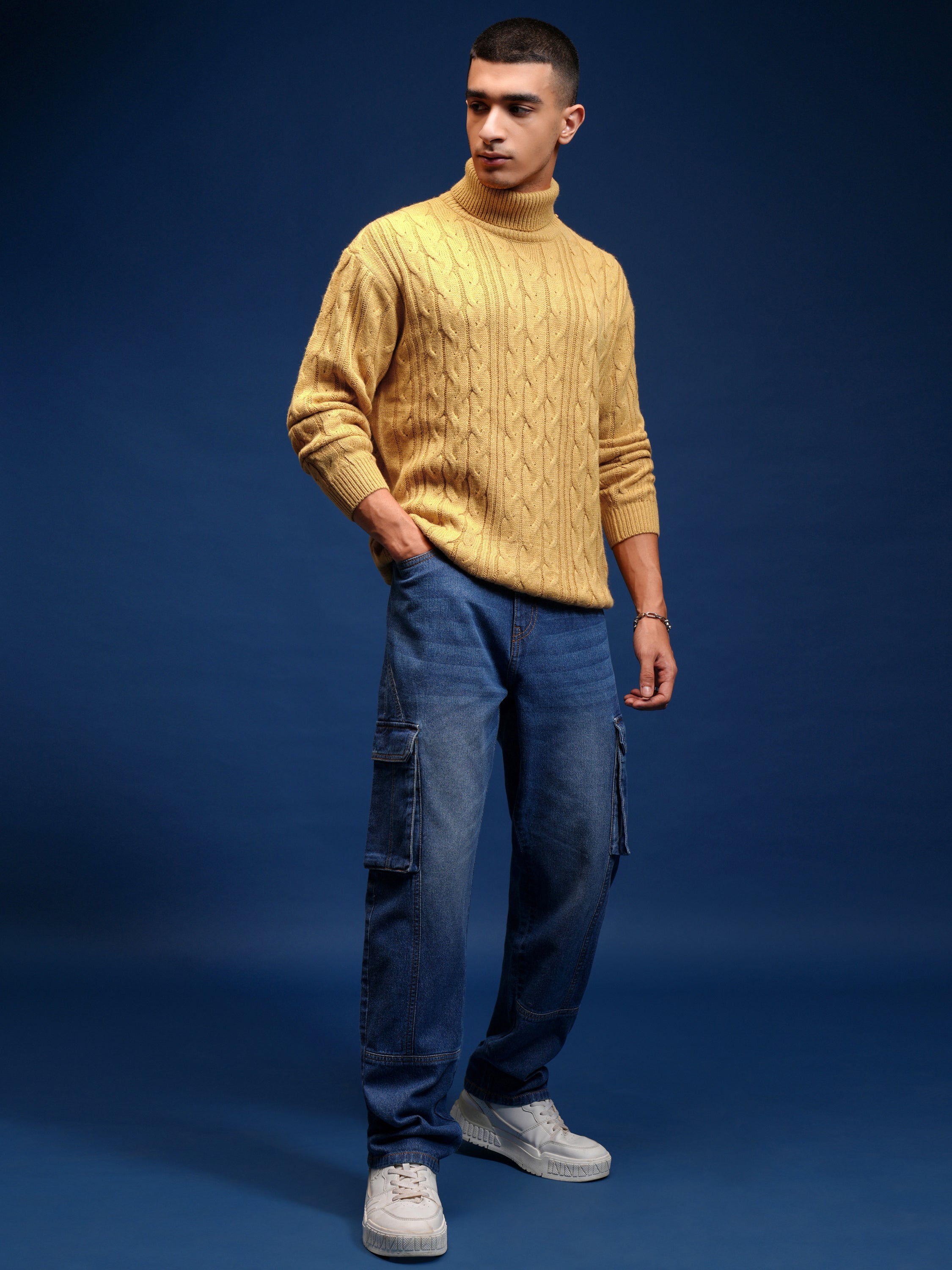 Highlander Men Yellow Turtle Neck Pullover Sweater - Yellow - Image 2