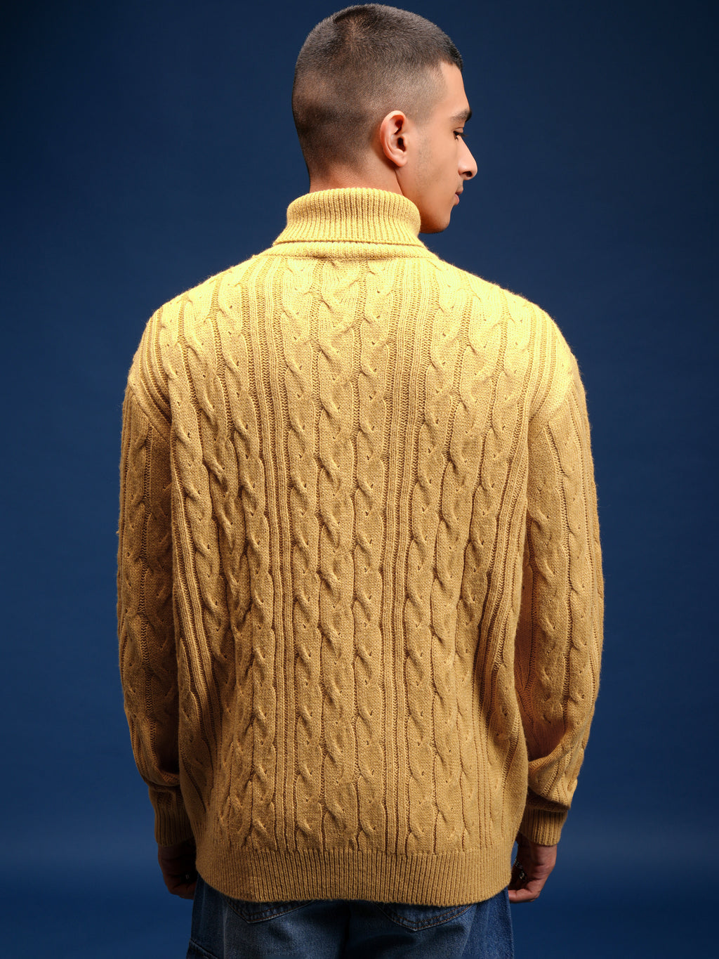 Highlander Men Yellow Turtle Neck Pullover Sweater - Yellow - Image 3