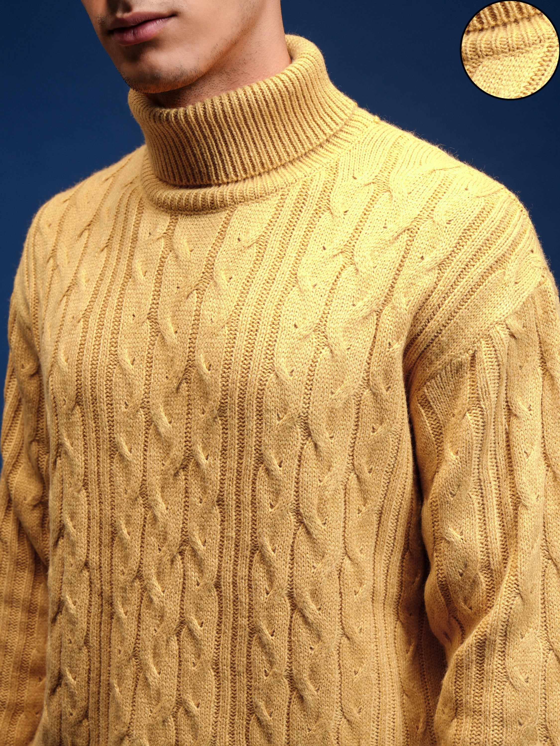 Highlander Men Yellow Turtle Neck Pullover Sweater - Yellow - Image 5