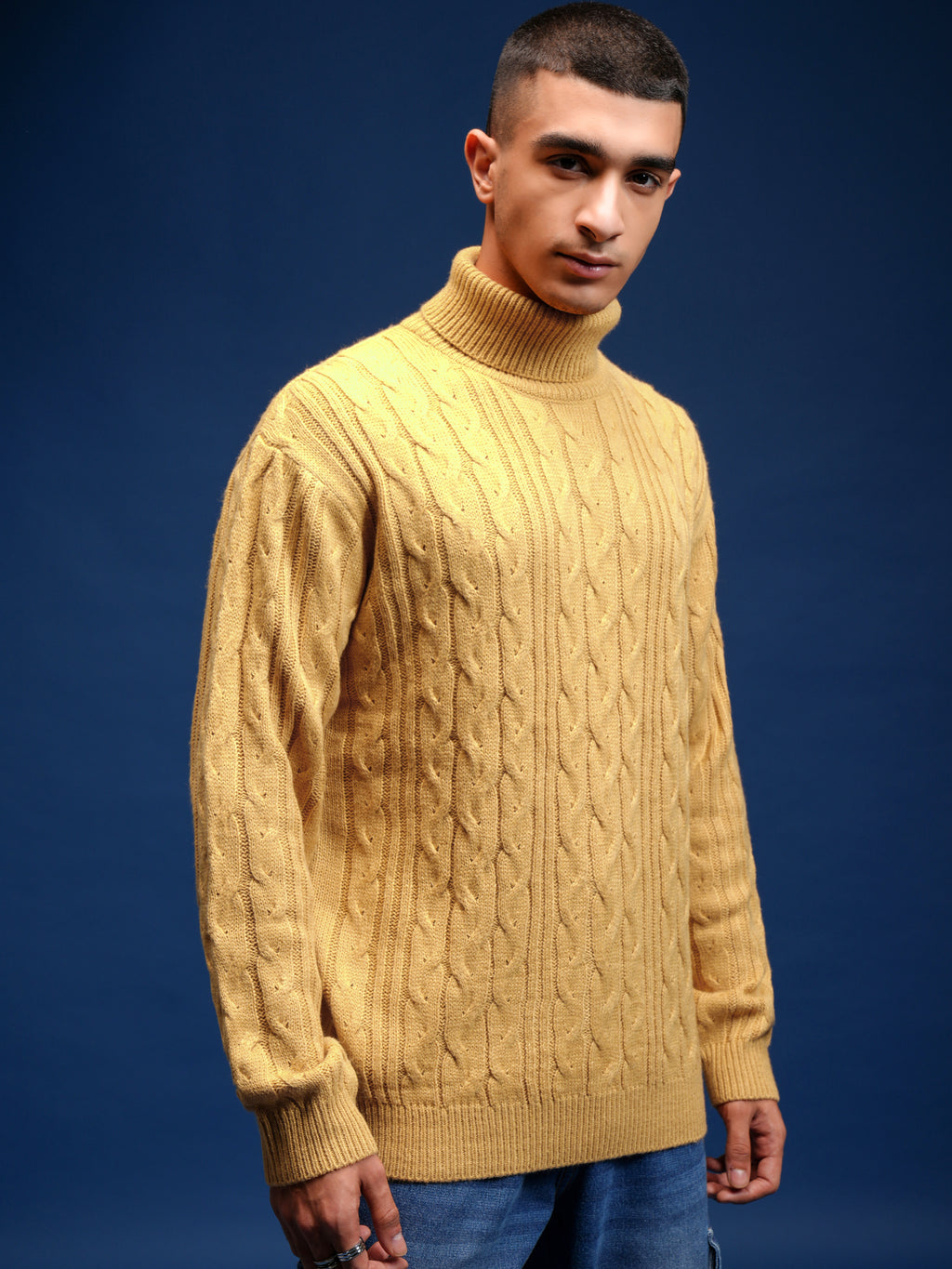 Highlander Men Yellow Turtle Neck Pullover Sweater - Yellow - Image 6