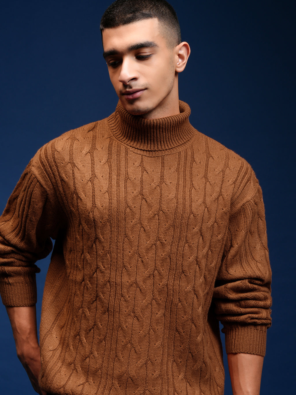 Highlander Men Brown Turtle Neck Pullover Sweater - Brown - Image 1