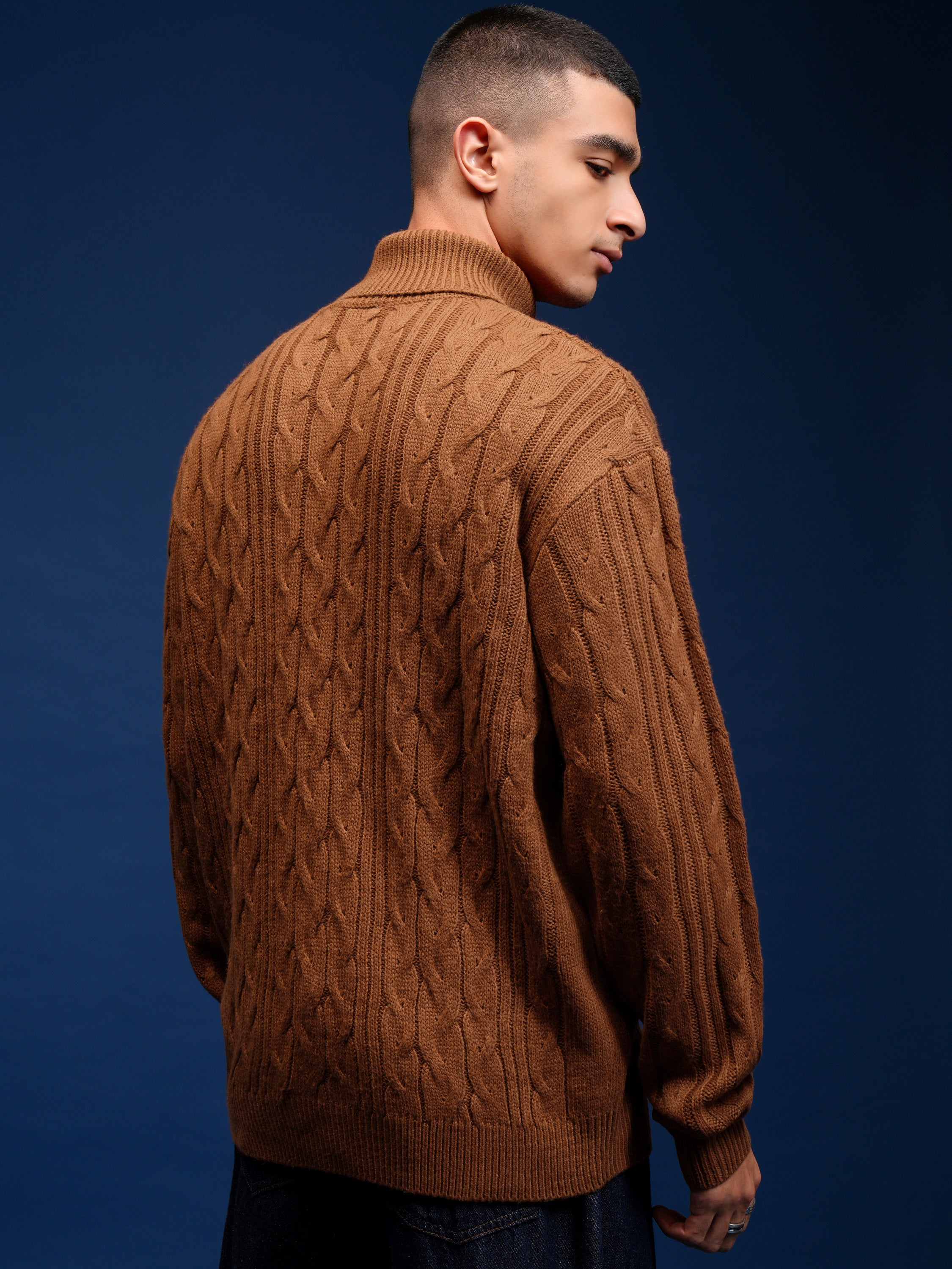 Highlander Men Brown Turtle Neck Pullover Sweater - Brown - Image 3