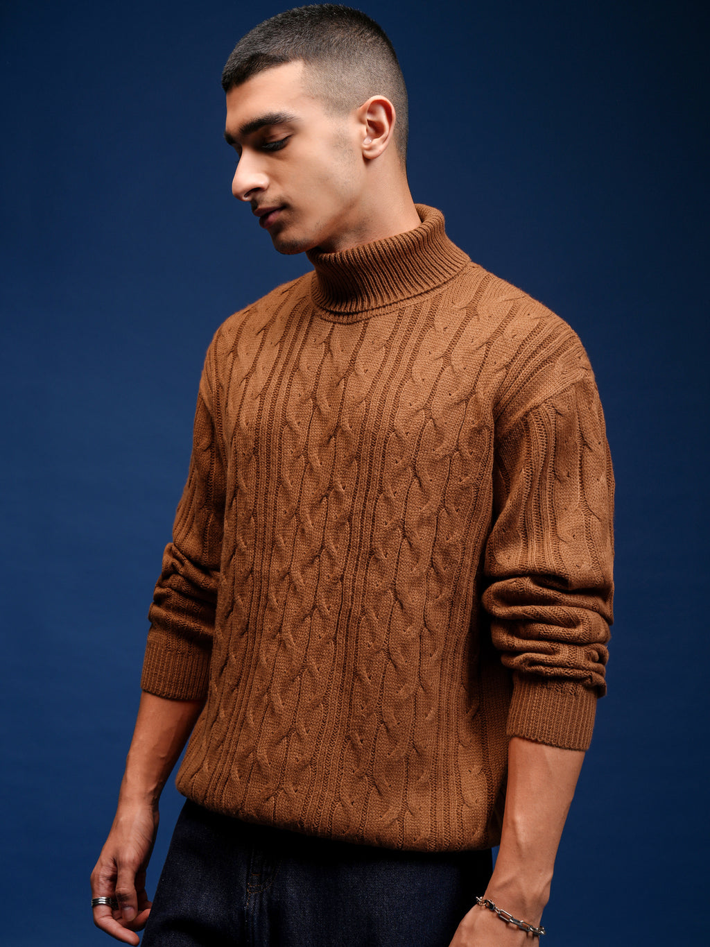 Highlander Men Brown Turtle Neck Pullover Sweater - Brown - Image 4