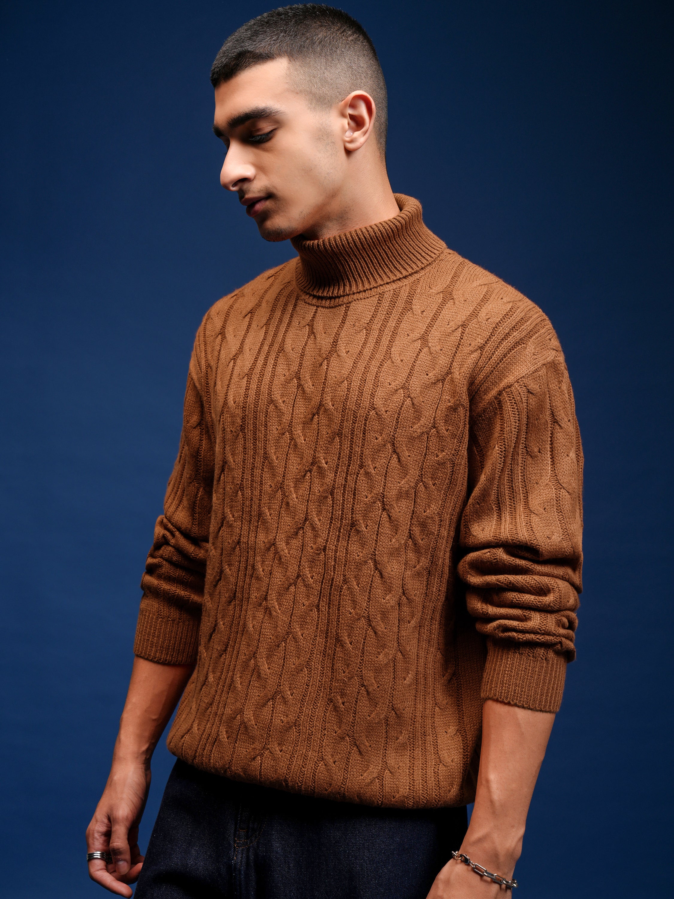 Highlander Men Brown Turtle Neck Pullover Sweater - Brown - Image 4