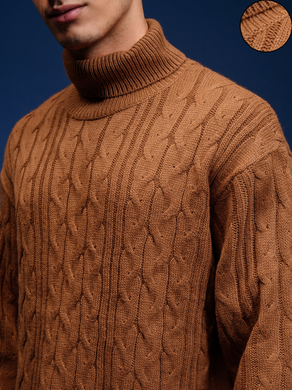 Highlander Men Brown Turtle Neck Pullover Sweater - Brown - Image 5