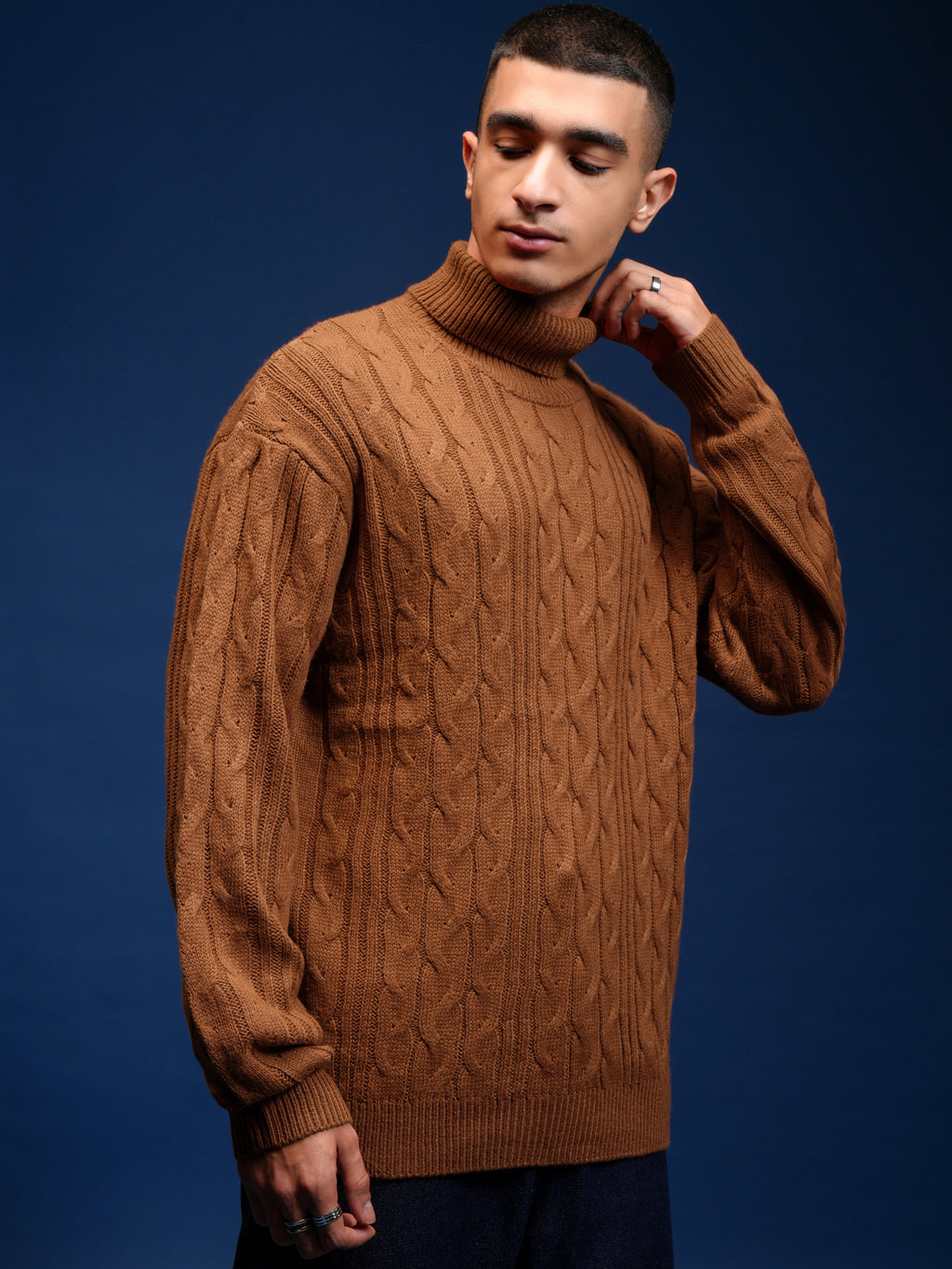 Highlander Men Brown Turtle Neck Pullover Sweater - Brown - Image 6