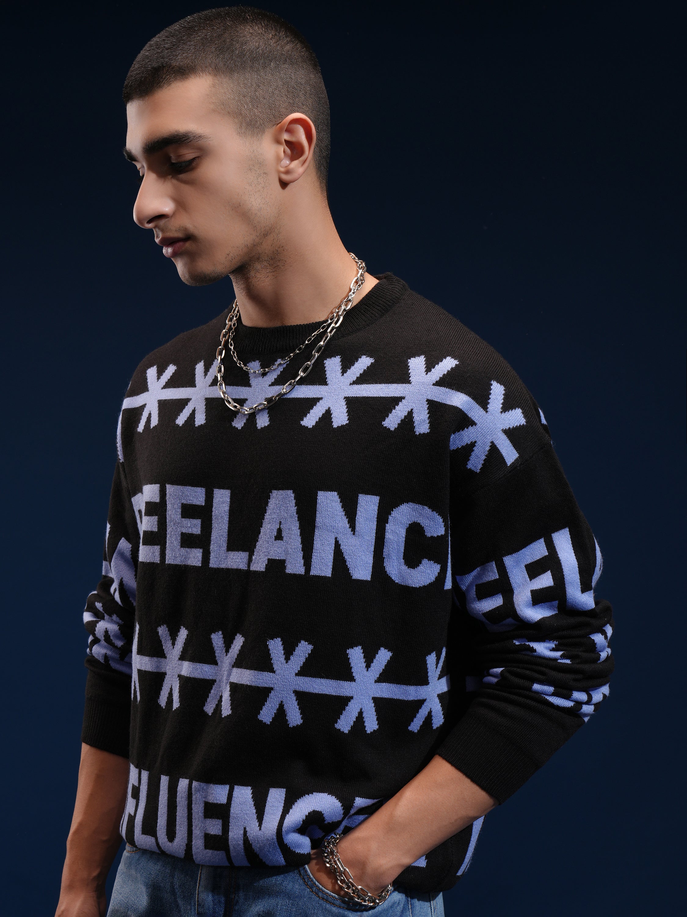Highlander Men Black Round Neck Pullover Sweater - Black - Image 4