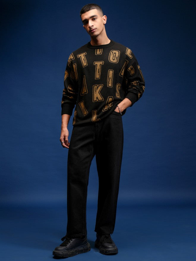 Highlander Men Black Round Neck Pullover Sweater - Black - Image 2