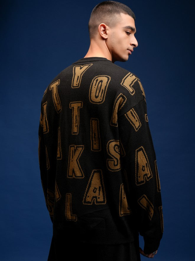 Highlander Men Black Round Neck Pullover Sweater - Black - Image 3
