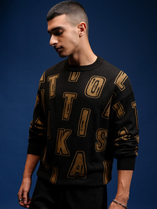 Highlander Men Black Round Neck Pullover Sweater - Black - Image 4