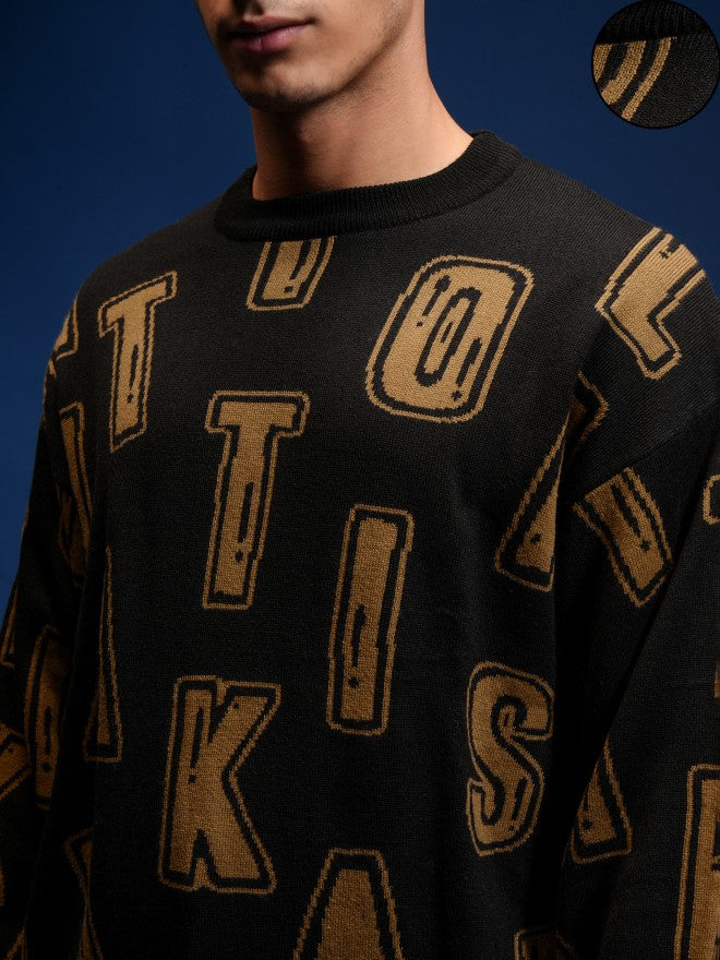 Highlander Men Black Round Neck Pullover Sweater - Black - Image 5