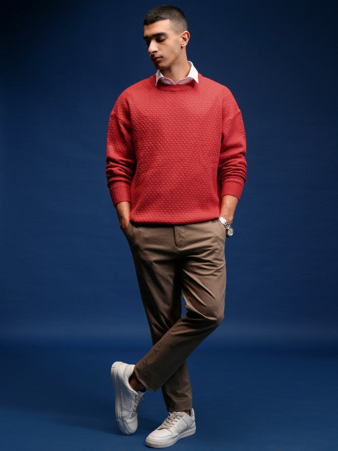 Highlander Men Red Round Neck Pullover Sweater - Red - Image 2