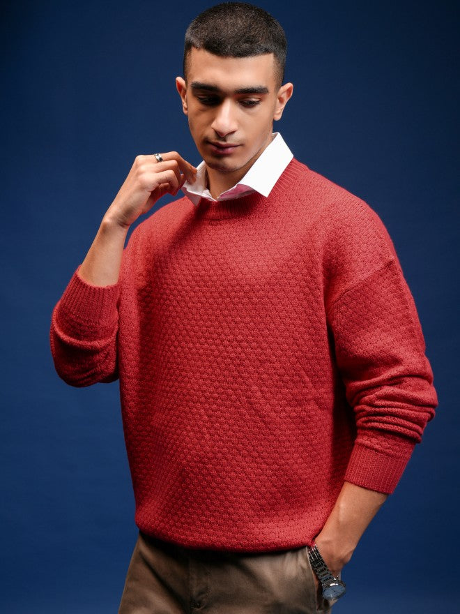 Highlander Men Red Round Neck Pullover Sweater - Red - Image 4