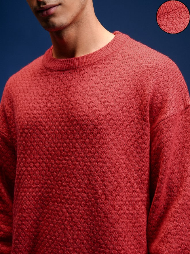 Highlander Men Red Round Neck Pullover Sweater - Red - Image 5