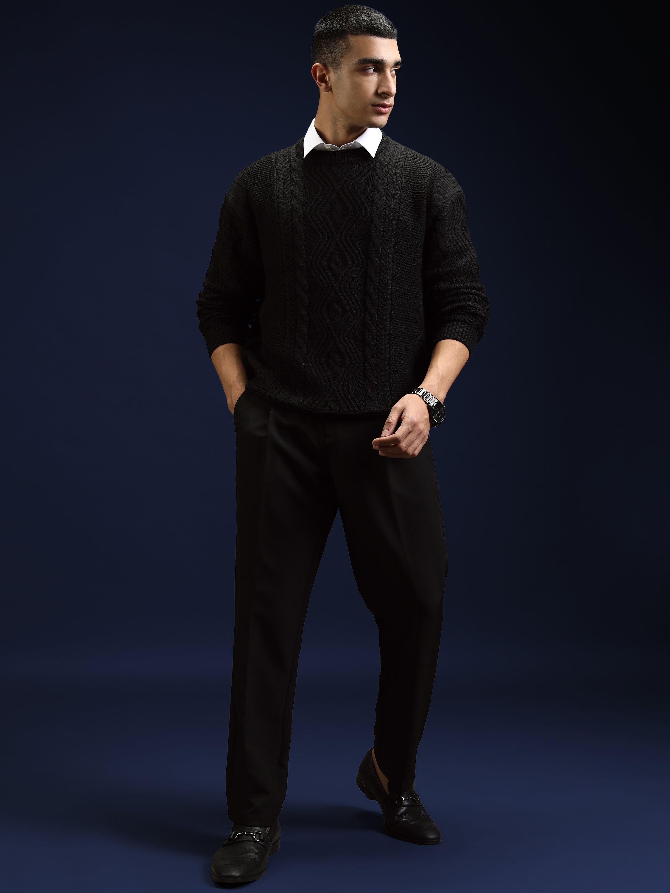 Highlander Men Black Round Neck Pullover Sweater - Black - Image 2