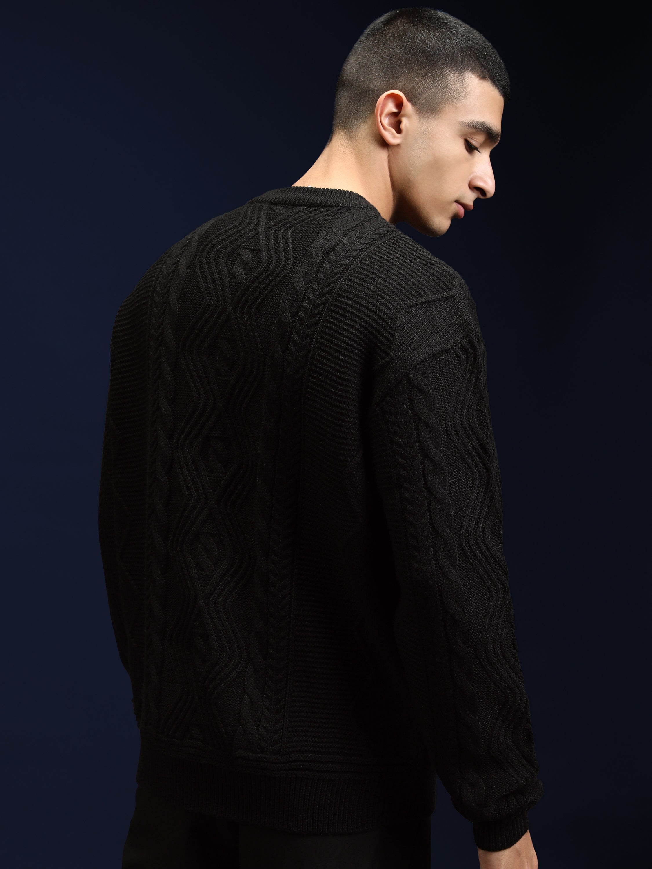 Highlander Men Black Round Neck Pullover Sweater - Black - Image 3