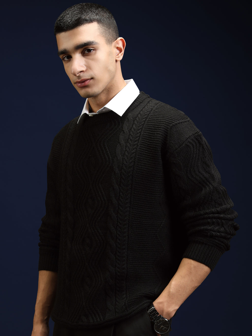 Highlander Men Black Round Neck Pullover Sweater - Black - Image 4