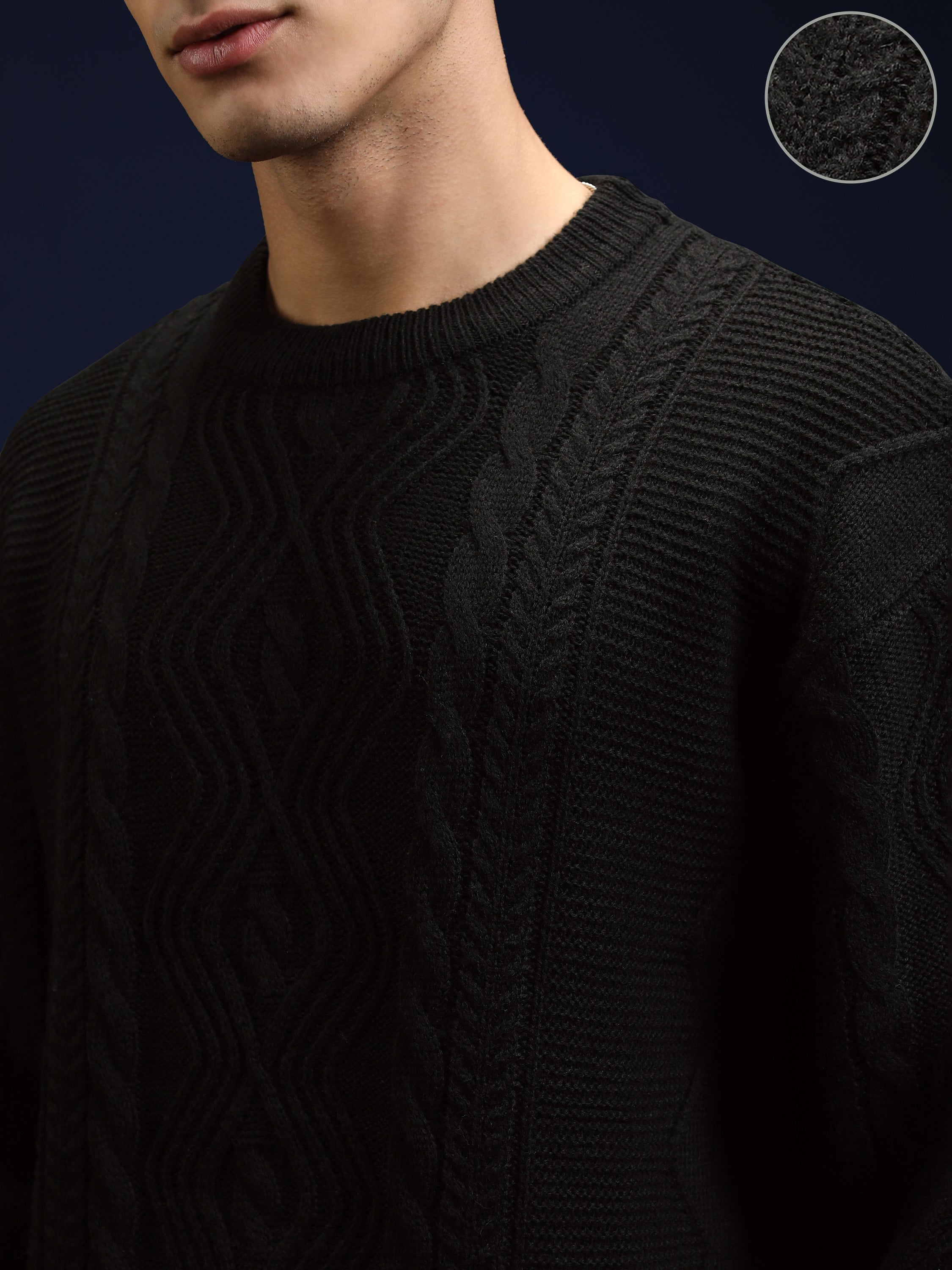 Highlander Men Black Round Neck Pullover Sweater - Black - Image 5