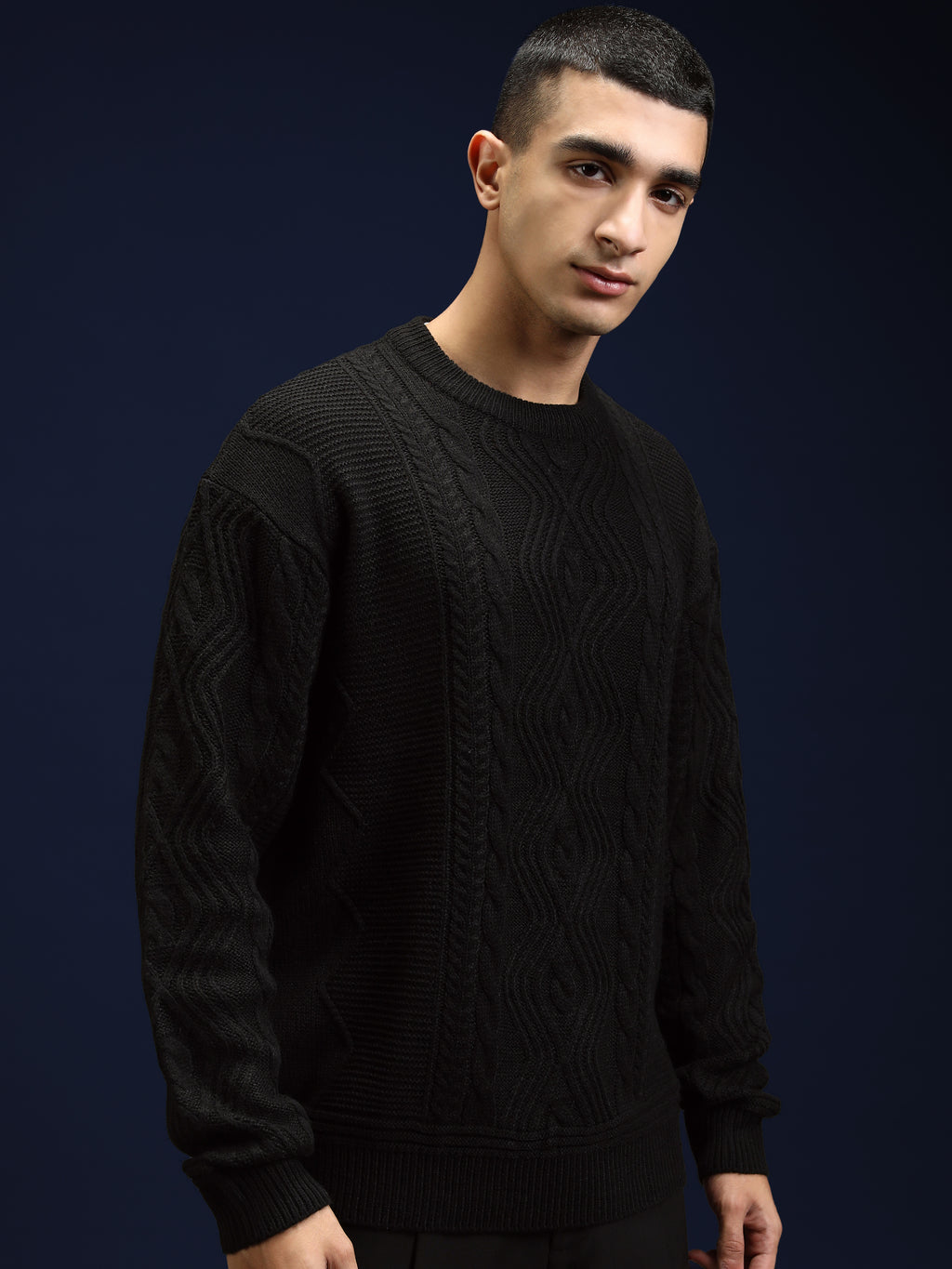 Highlander Men Black Round Neck Pullover Sweater - Black - Image 6