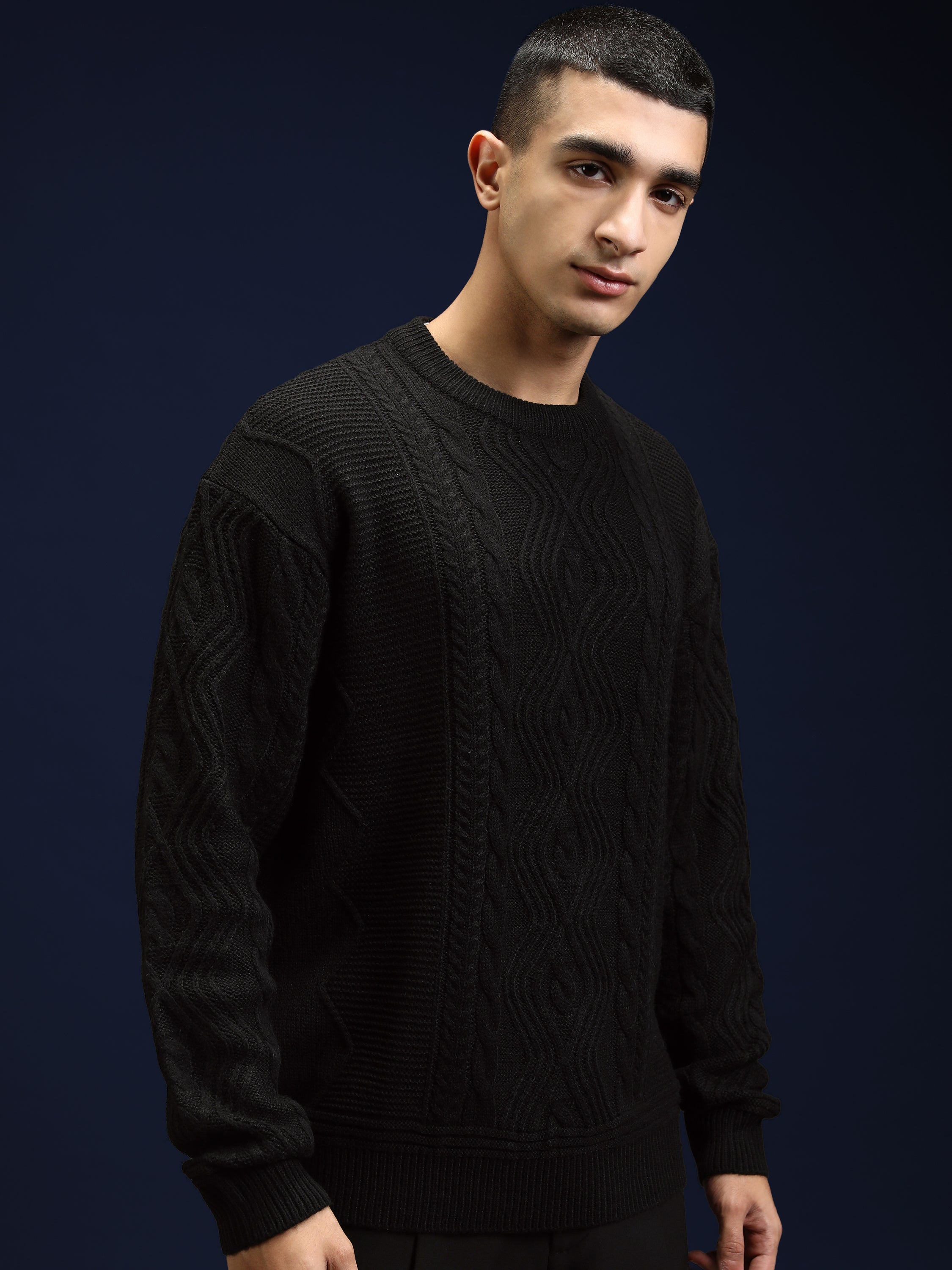 Highlander Men Black Round Neck Pullover Sweater - Black - Image 6