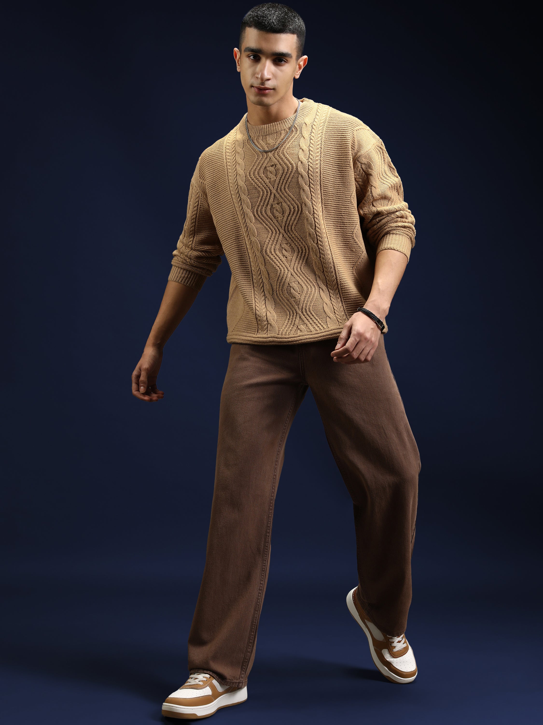 Highlander Men Tan Round Neck Pullover Sweater - Tan - Image 2