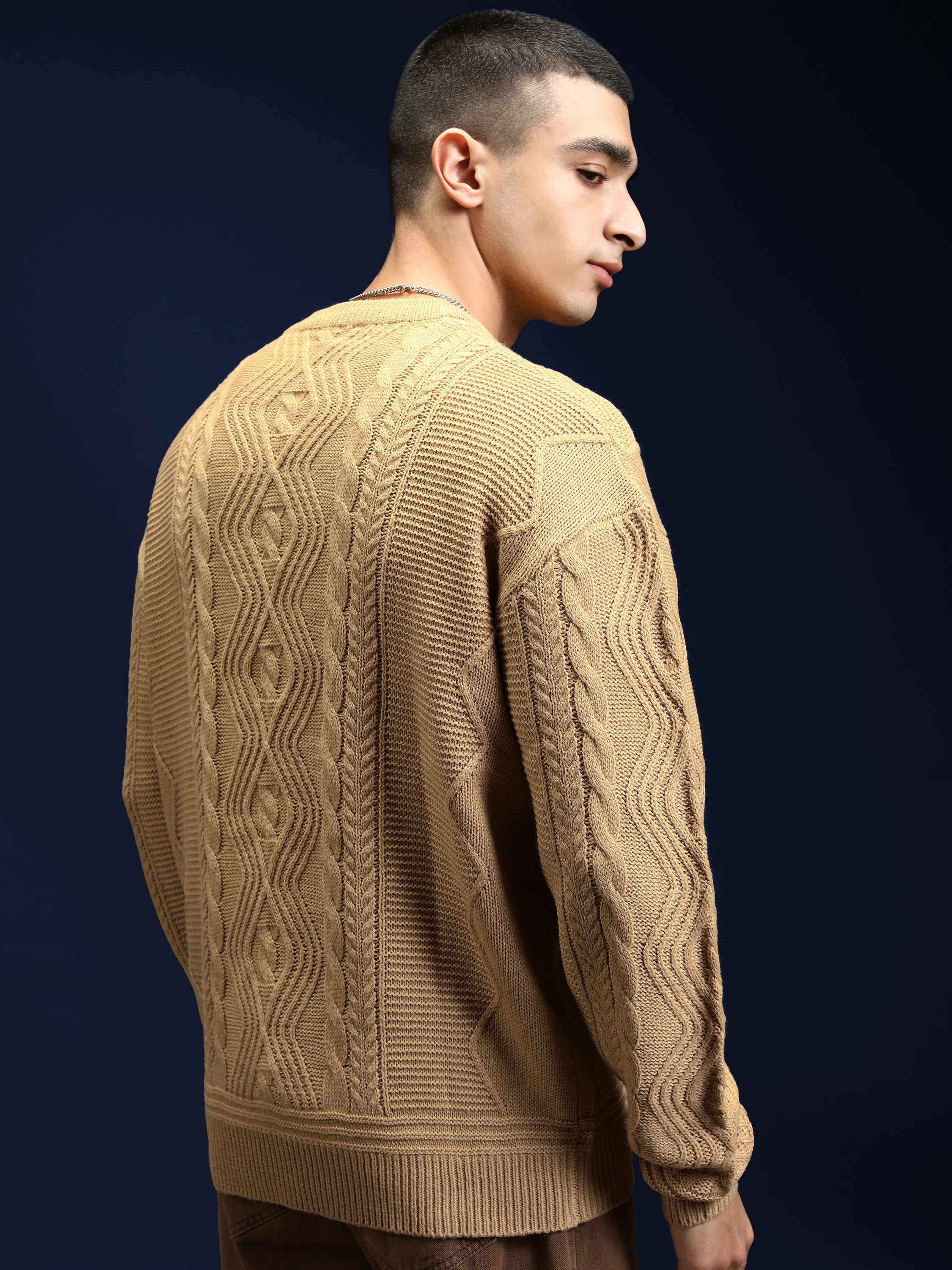 Highlander Men Tan Round Neck Pullover Sweater - Tan - Image 3