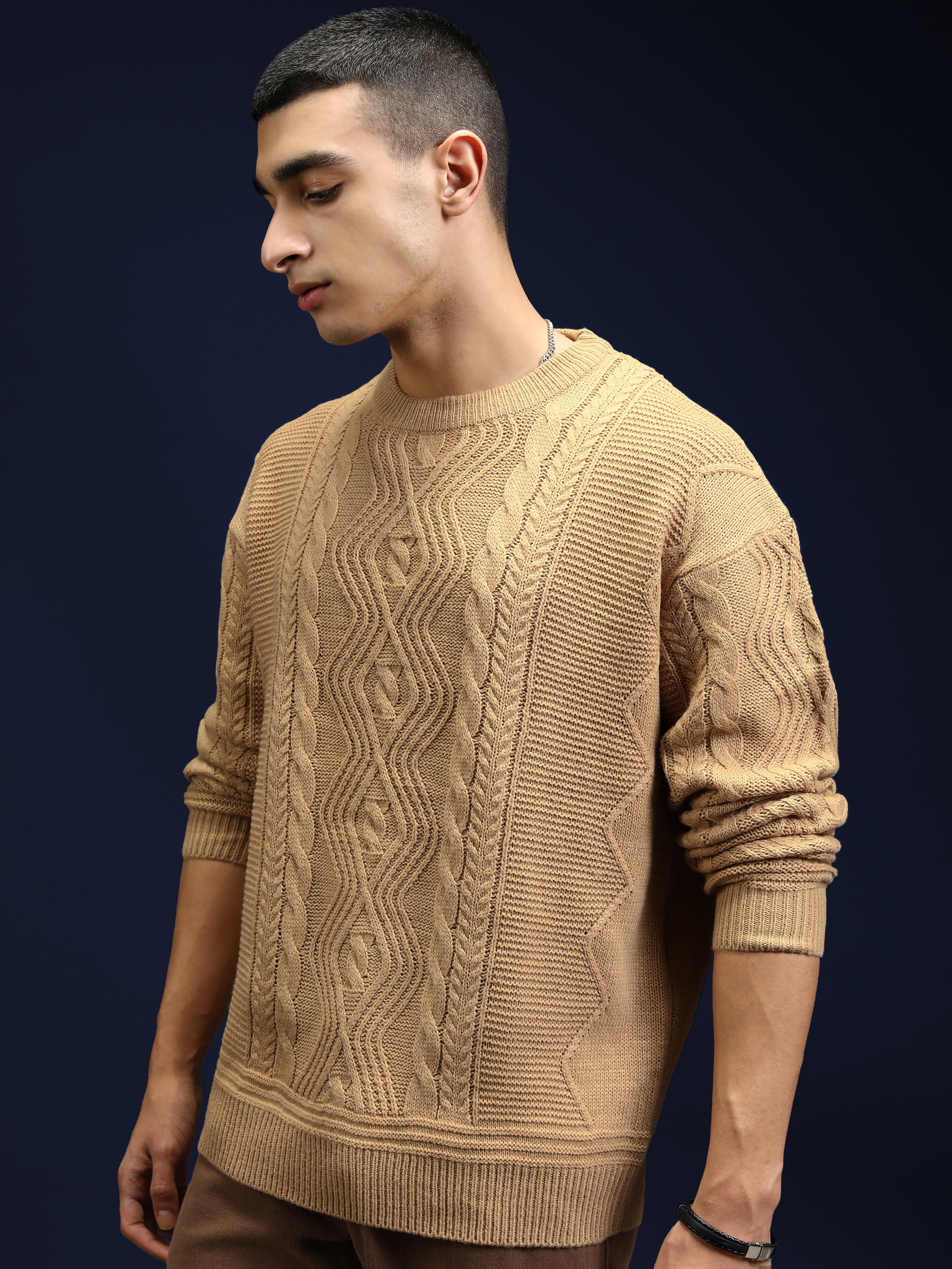 Highlander Men Tan Round Neck Pullover Sweater - Tan - Image 4