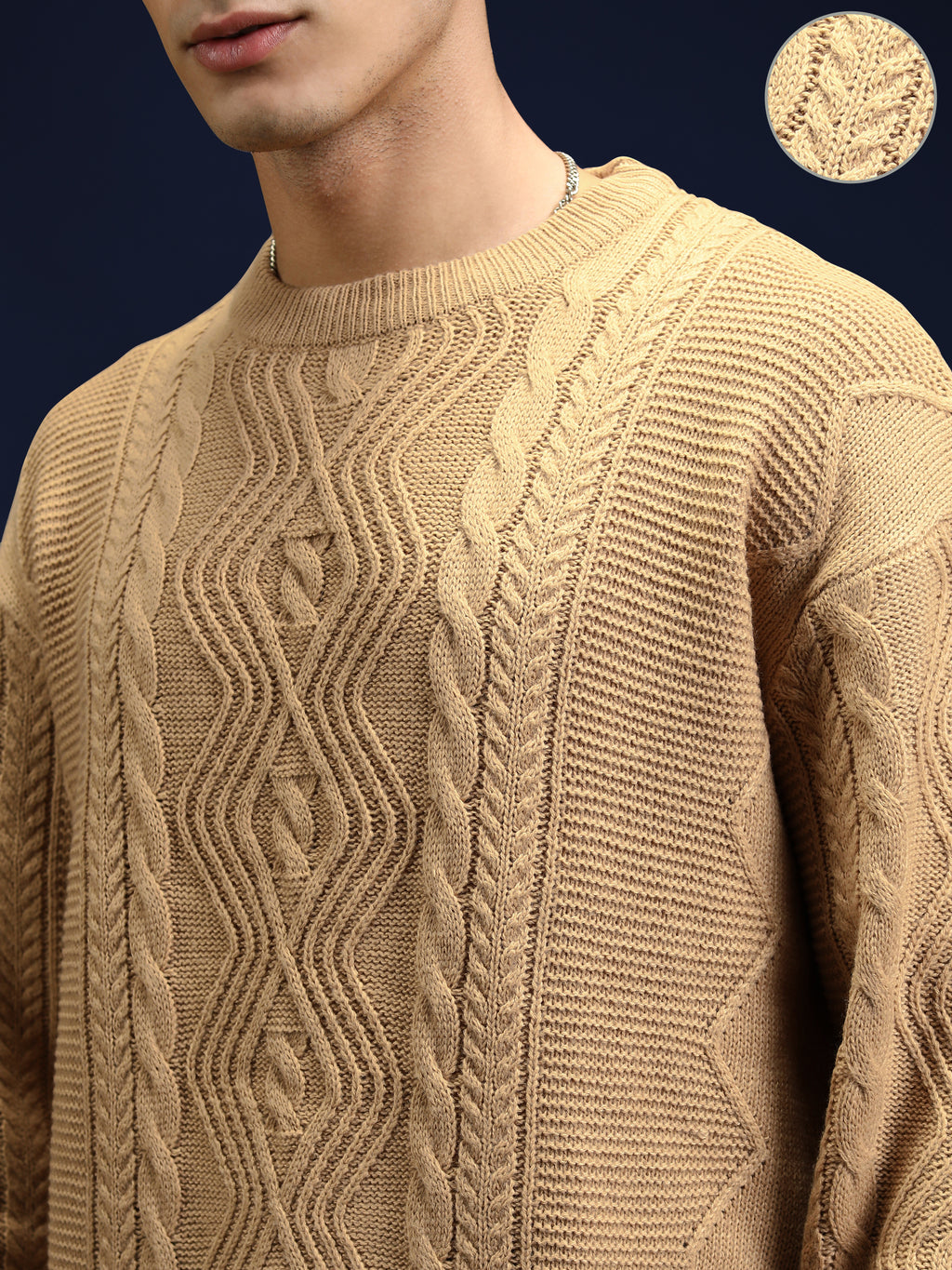 Highlander Men Tan Round Neck Pullover Sweater - Tan - Image 5