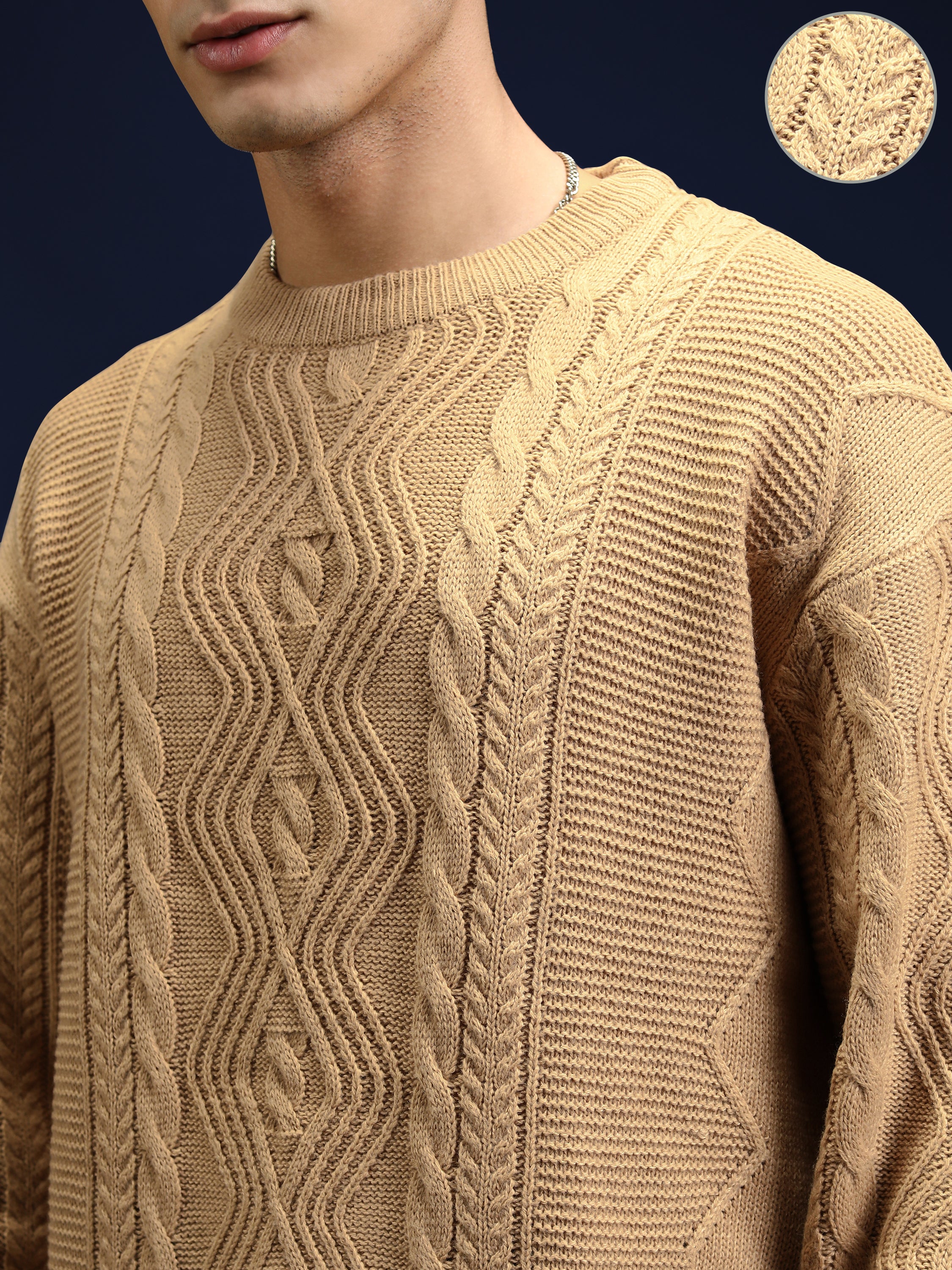 Highlander Men Tan Round Neck Pullover Sweater - Tan - Image 5