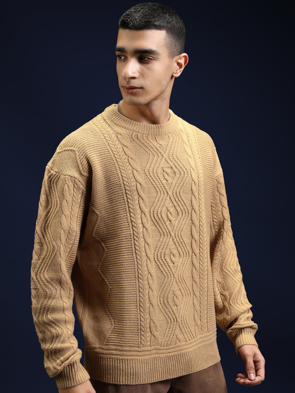 Highlander Men Tan Round Neck Pullover Sweater - Tan - Image 6