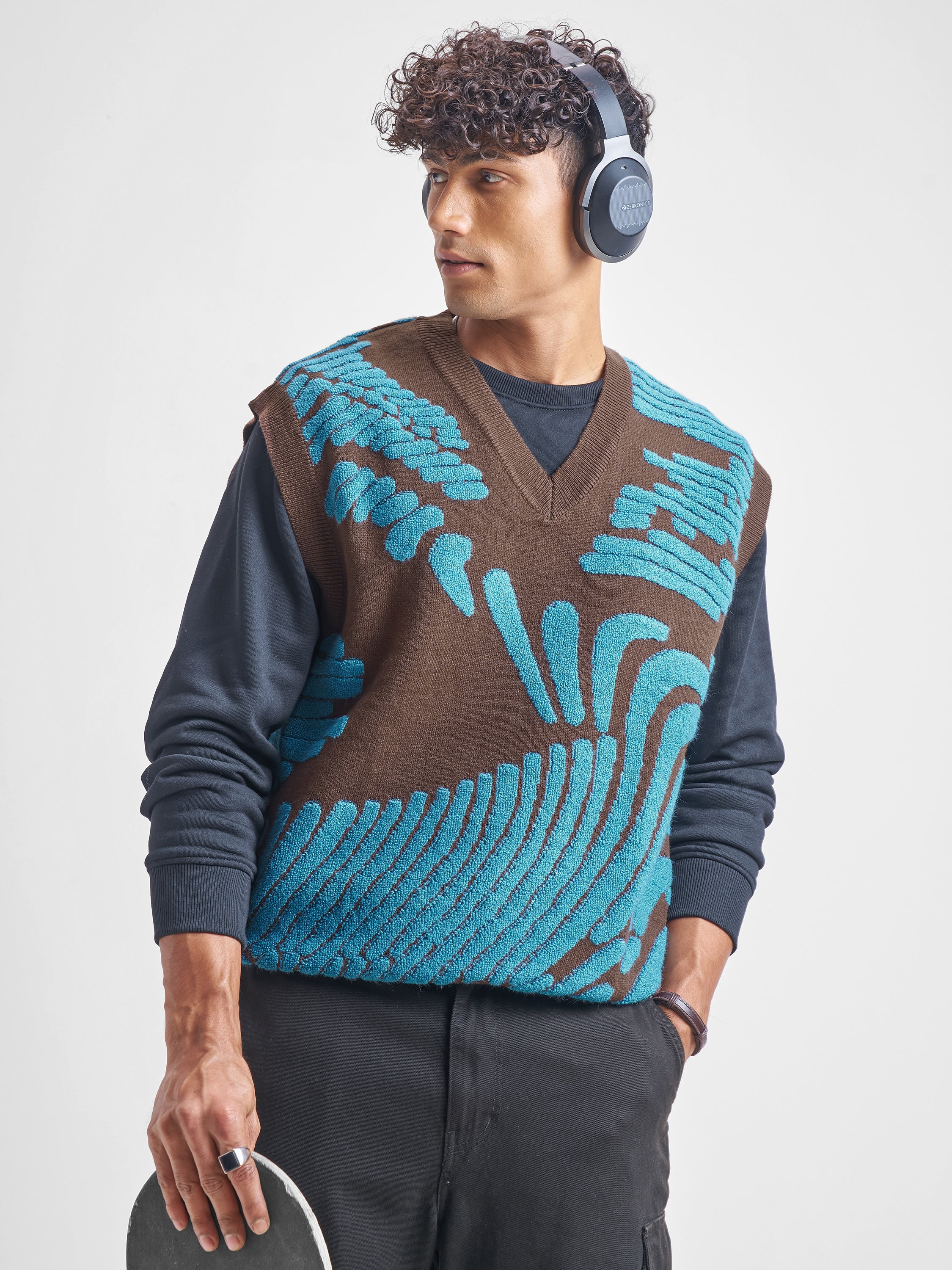 Highlander Men Brown V-Neck Pullover Sweater - Brown - Image 1