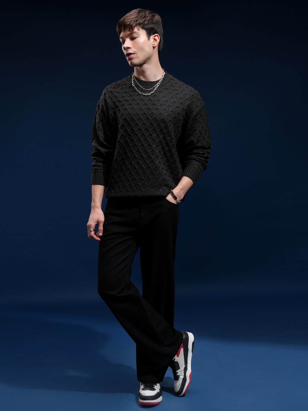 Highlander Men Black Round Neck Pullover Sweater - Black - Image 2