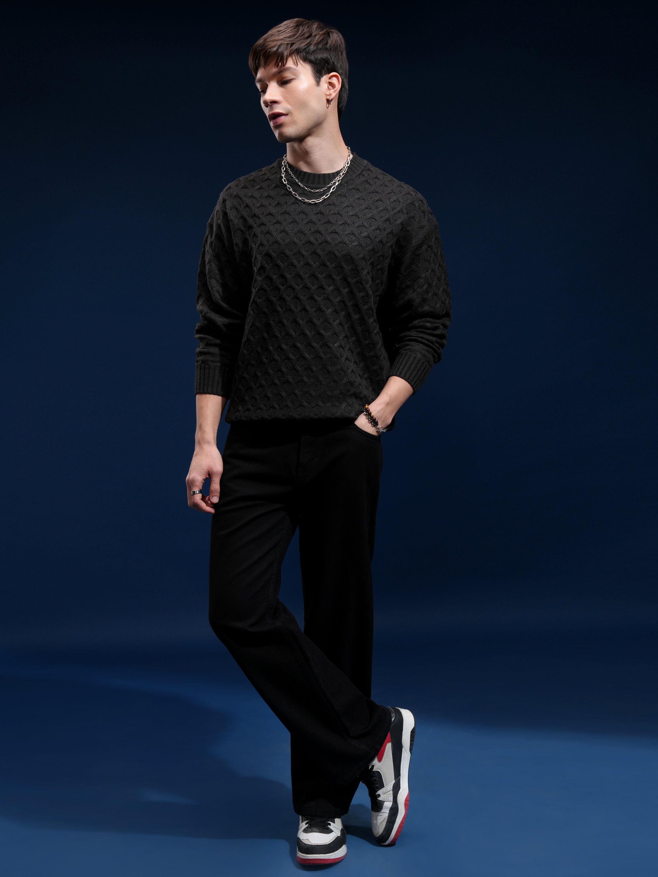 Highlander Men Black Round Neck Pullover Sweater - Black - Image 2