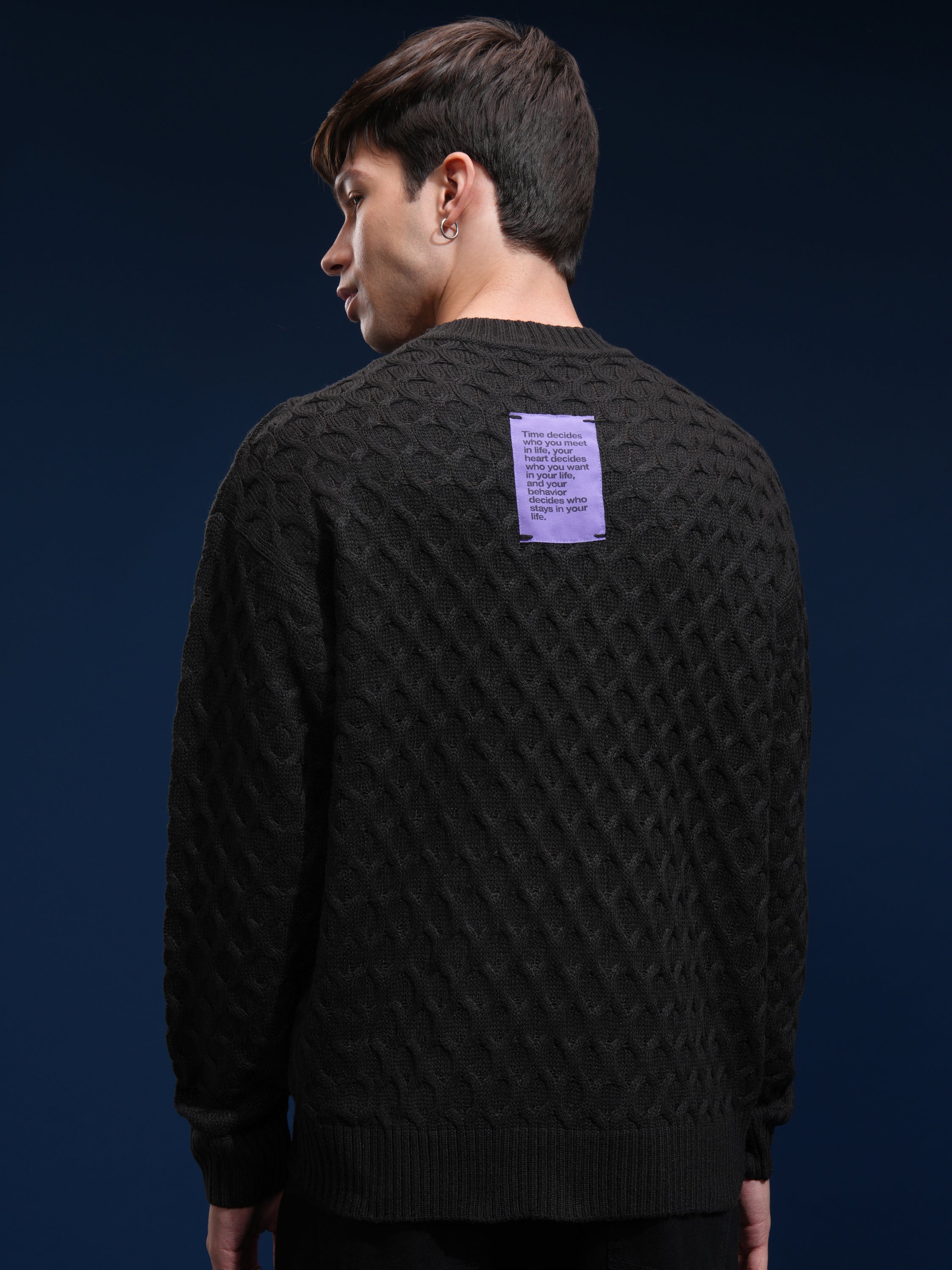 Highlander Men Black Round Neck Pullover Sweater - Black - Image 3