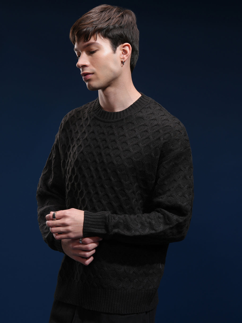 Highlander Men Black Round Neck Pullover Sweater - Black - Image 4