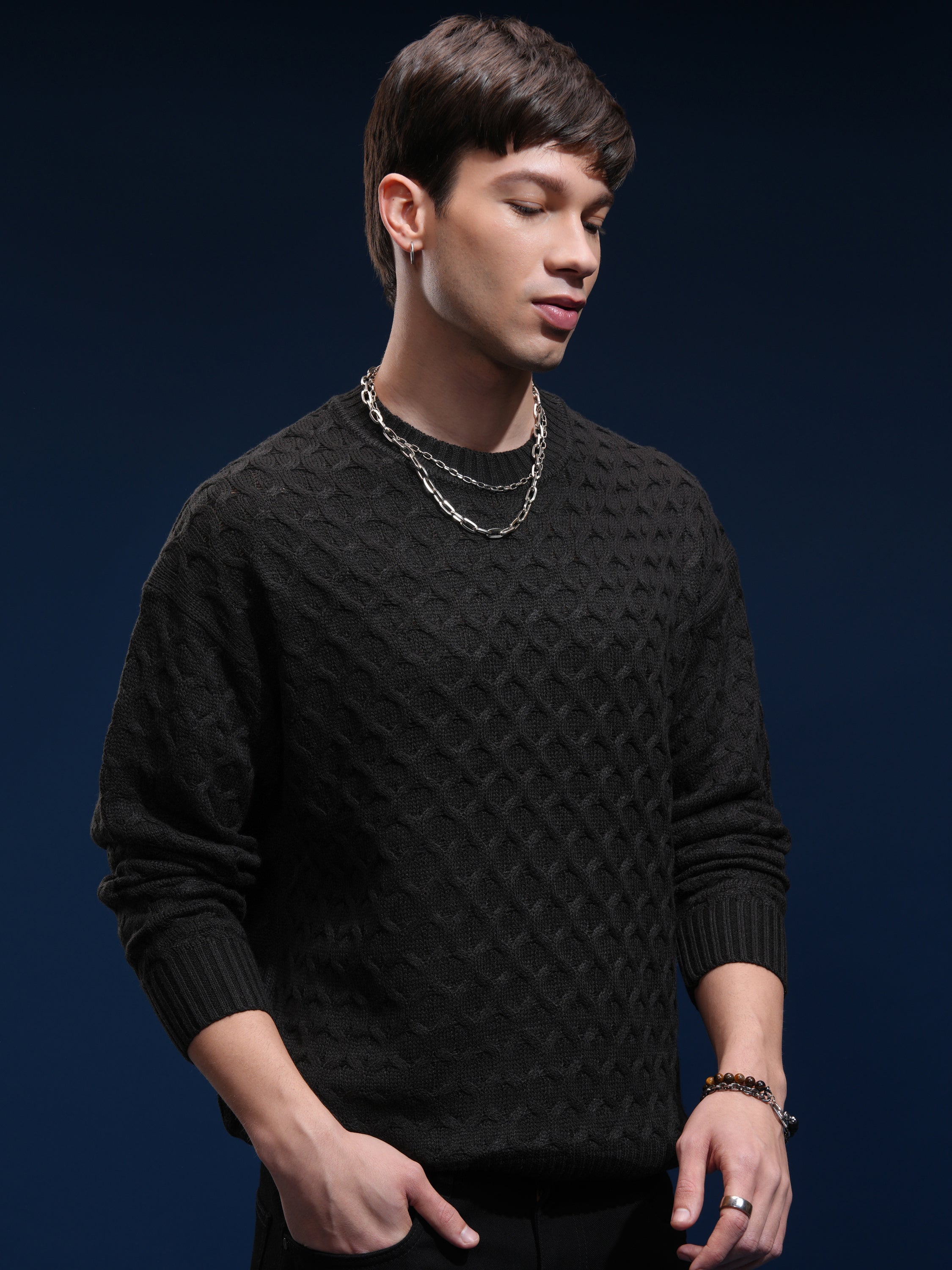 Highlander Men Black Round Neck Pullover Sweater - Black - Image 6