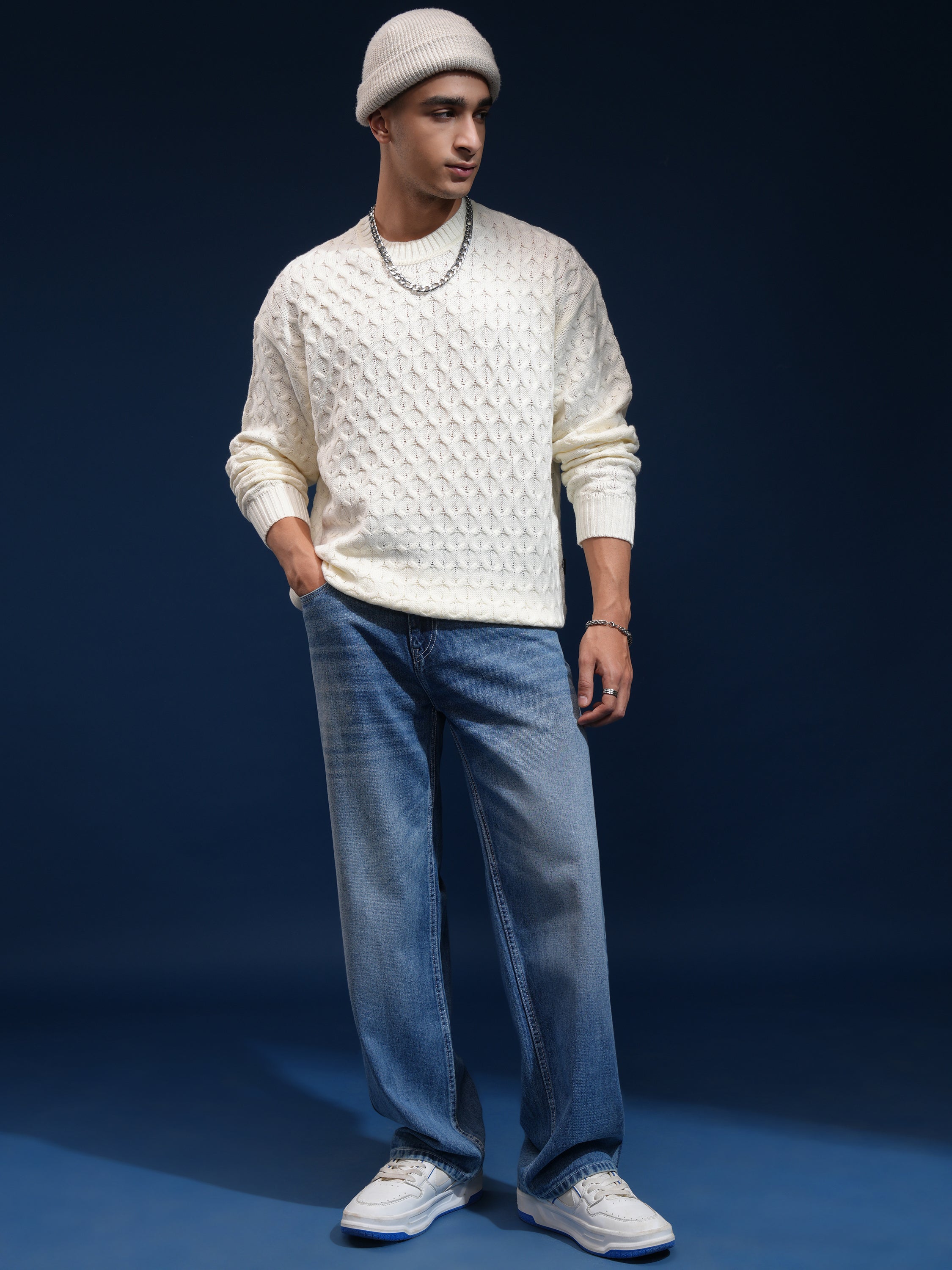 Highlander Men Off White Round Neck Pullover Sweater - Off White - Image 2